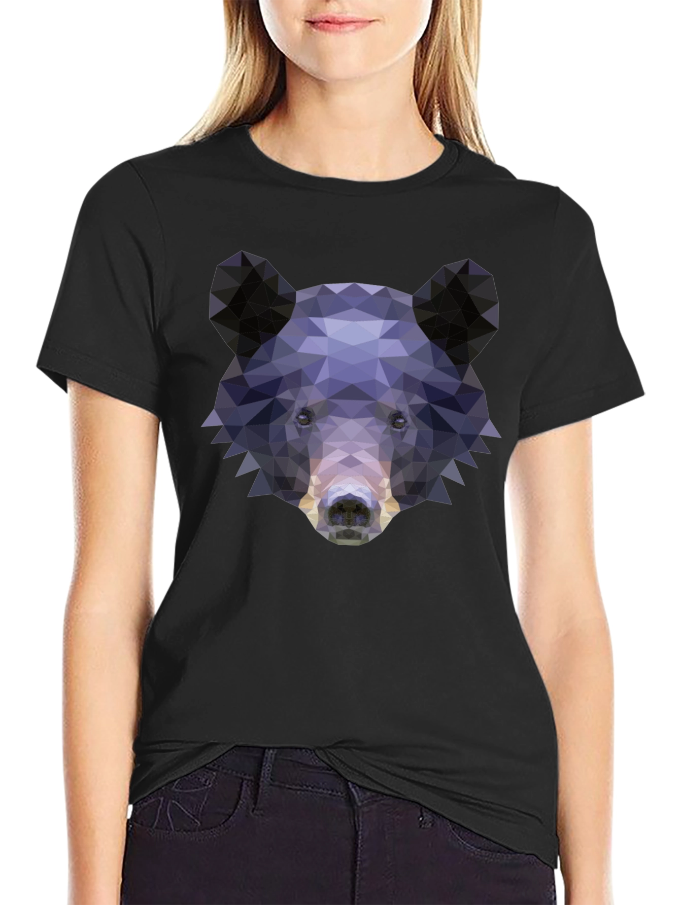 Geometric Bear Graphic Print T-Shirt - Black
