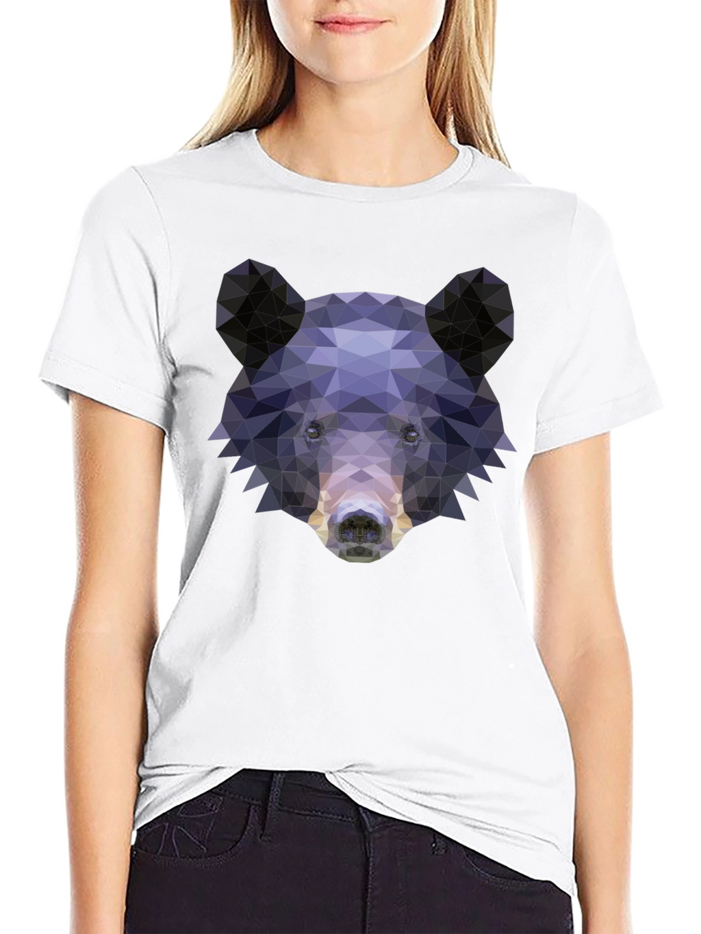 Geometric Bear Graphic Print T-Shirt - Black