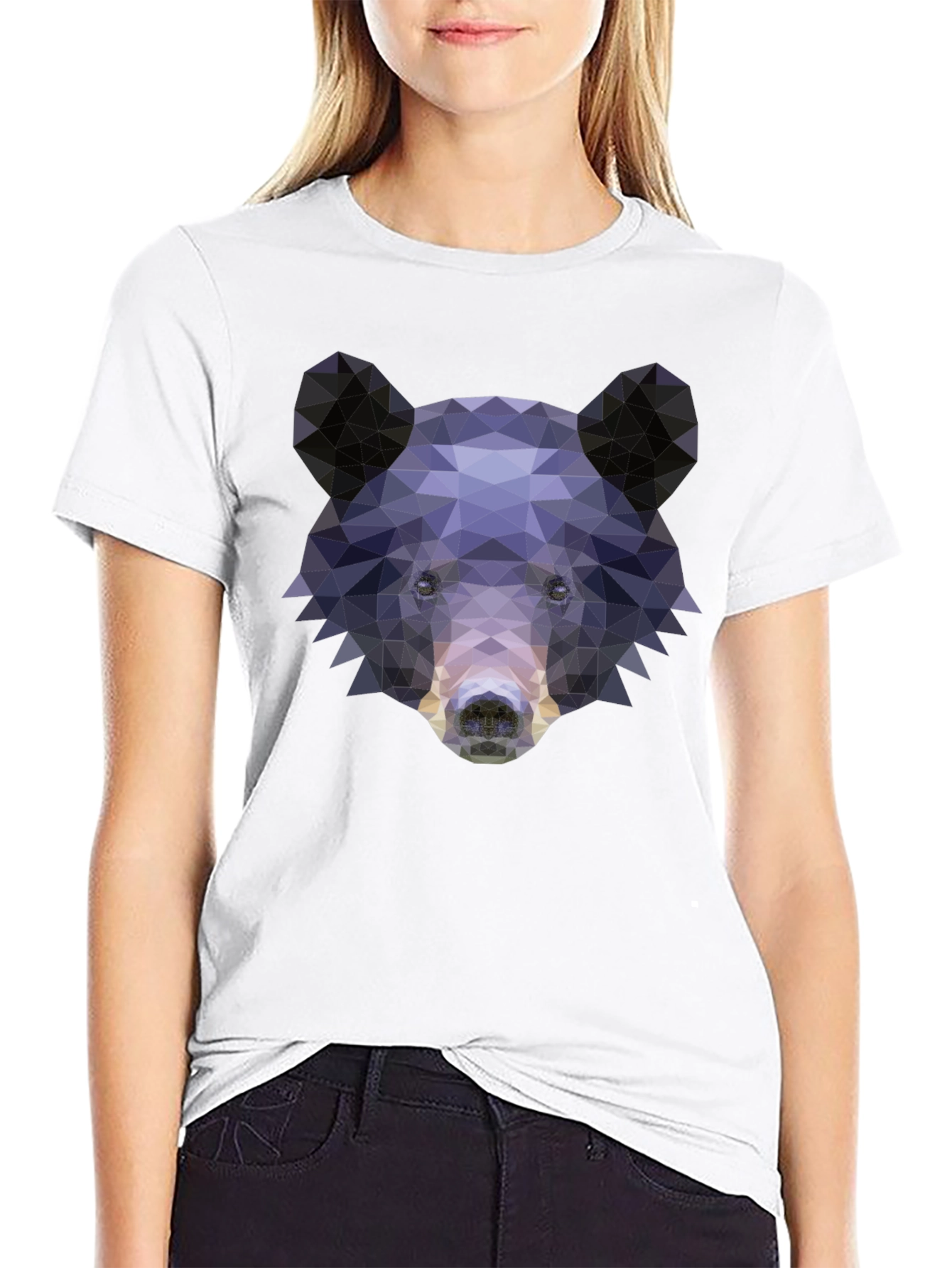 Geometric Bear Graphic Print T-Shirt - Black