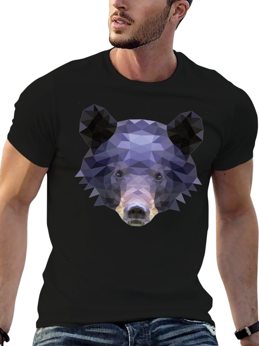 Geometric Bear Graphic Print T-Shirt - Black
