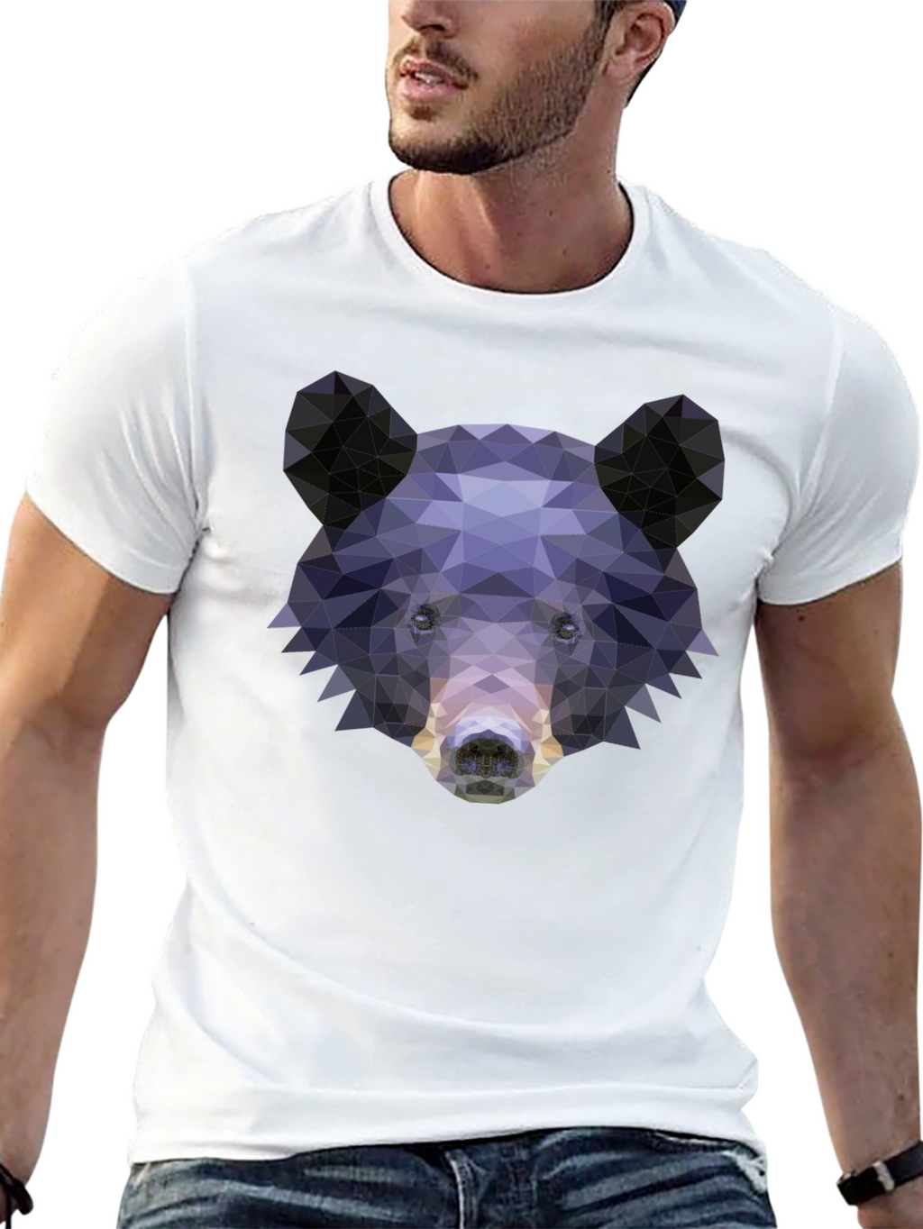Geometric Bear Graphic Print T-Shirt - Black