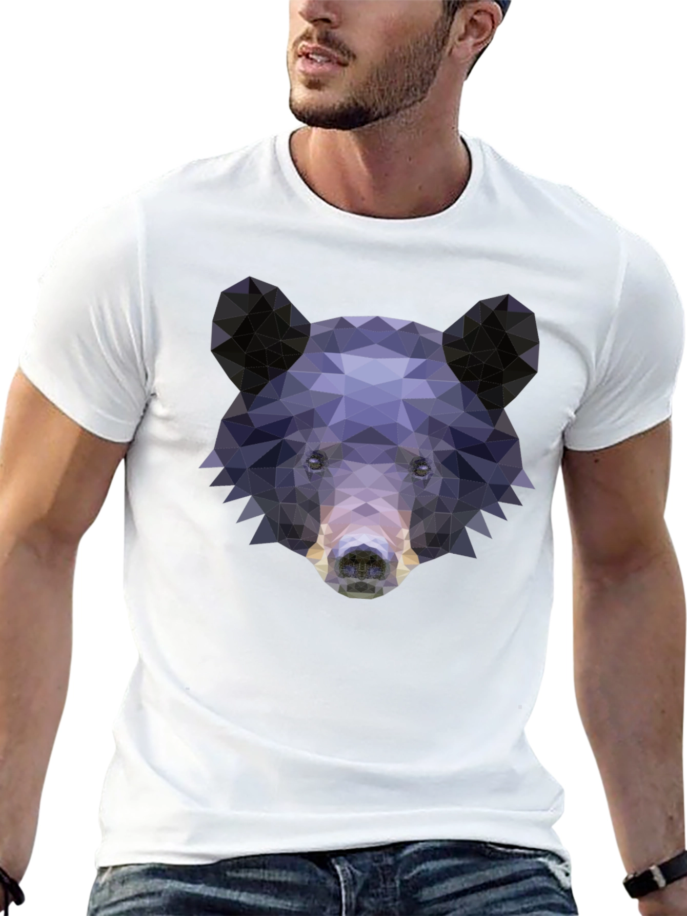Geometric Bear Graphic Print T-Shirt - Black