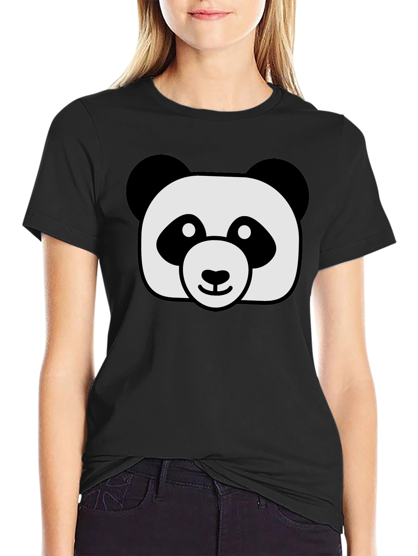 Cute Panda Graphic Black T-Shirt