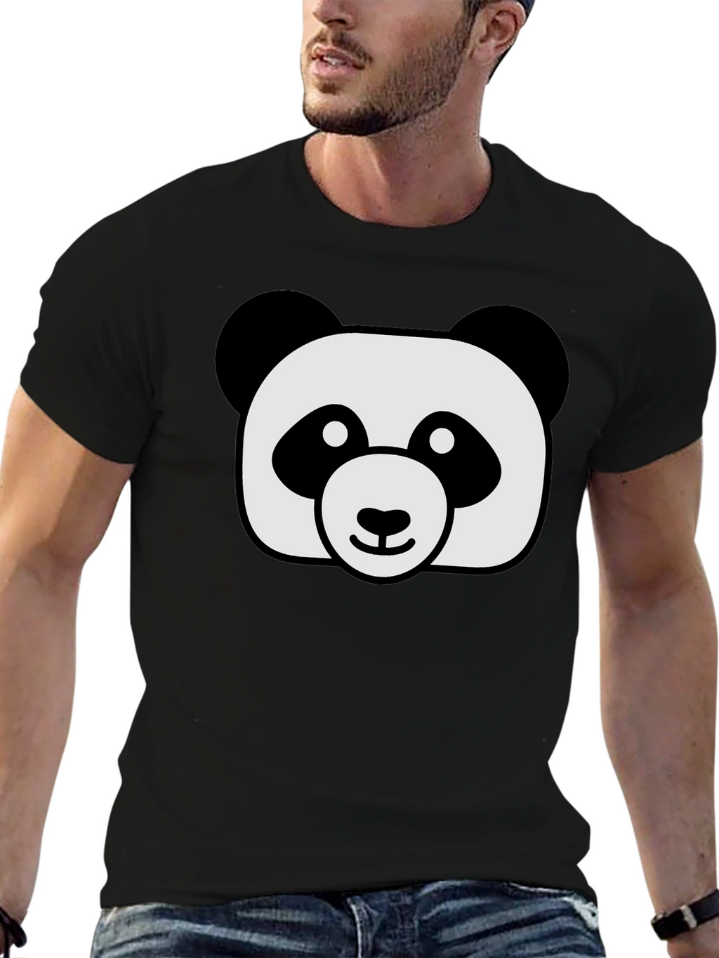 Cute Panda Graphic Black T-Shirt