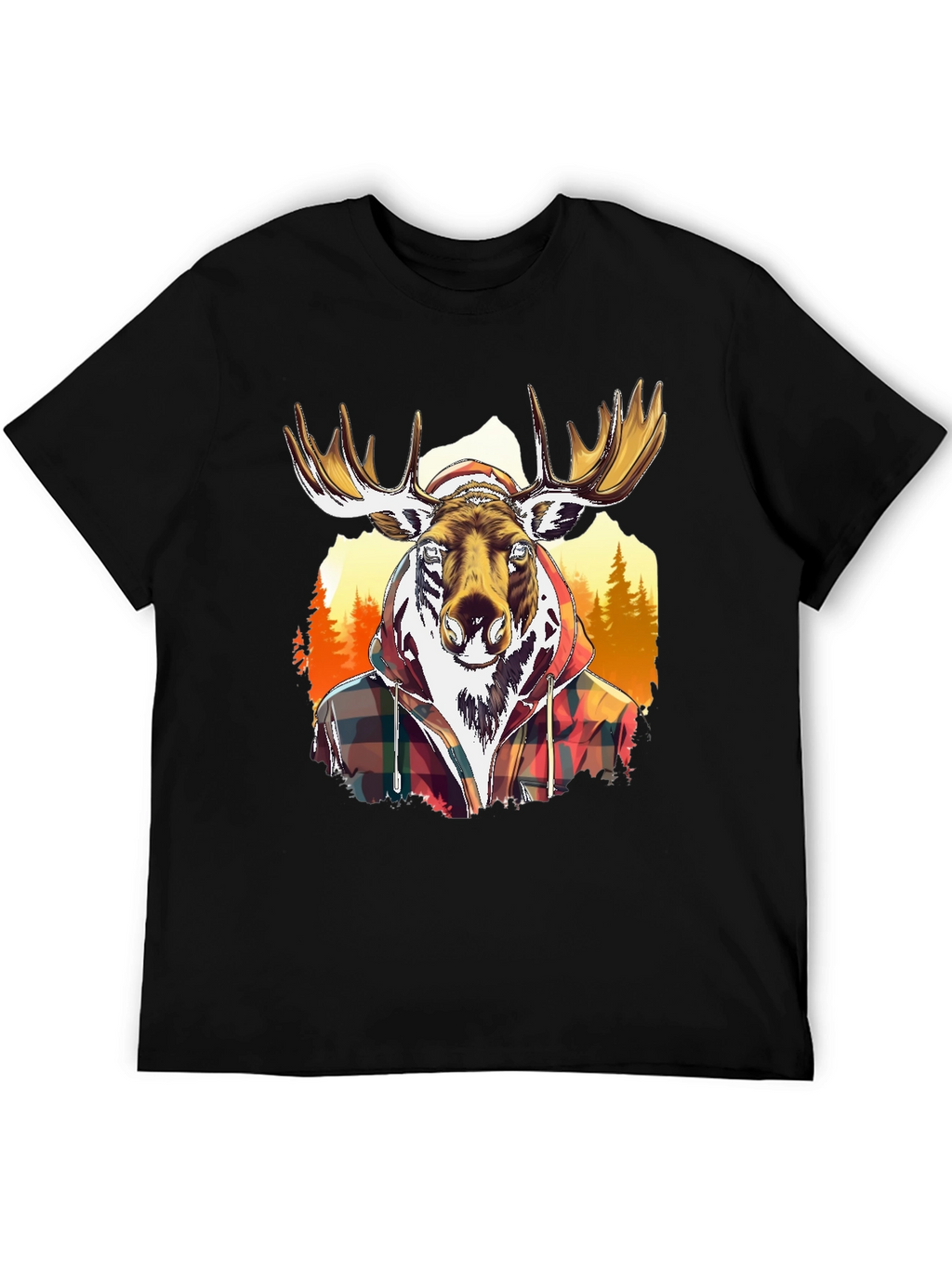 Moose Flannel Graphic T-Shirt - Black Cotton Tee