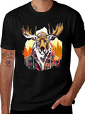 Moose Flannel Graphic T-Shirt - Black Cotton Tee