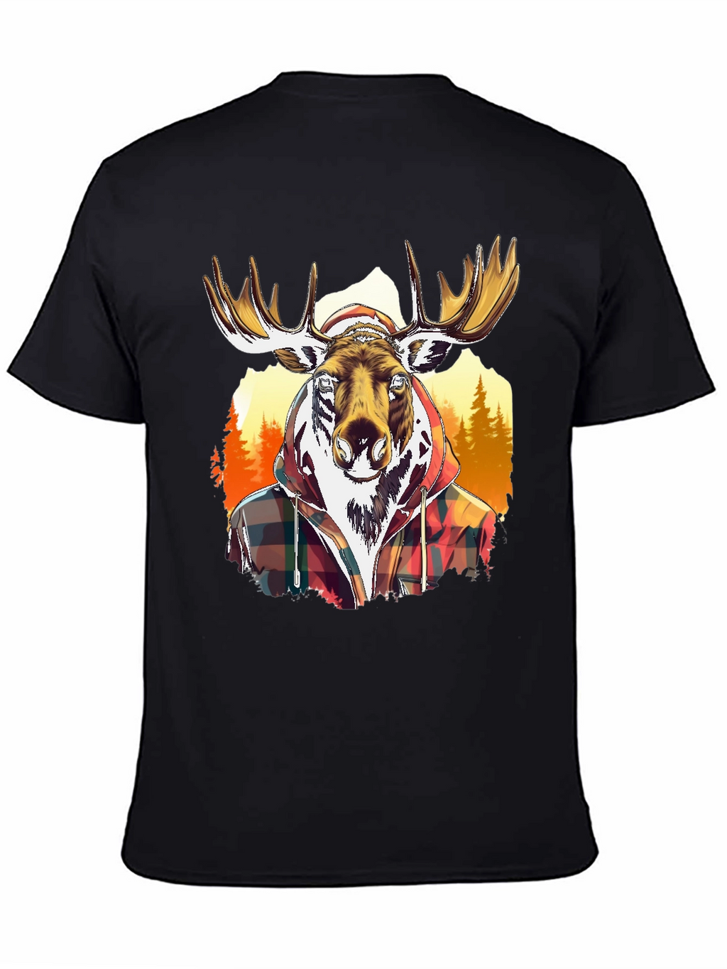 Moose Flannel Graphic T-Shirt - Black Cotton Tee