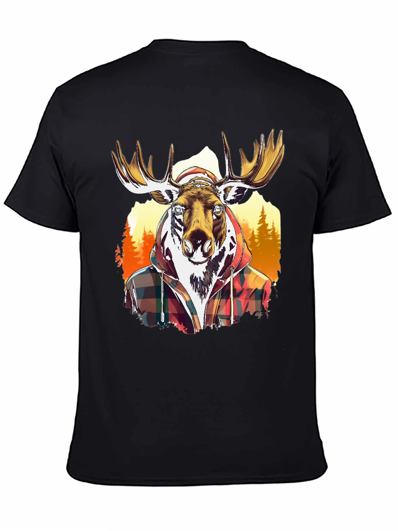 Moose Flannel Graphic T-Shirt - Black Cotton Tee