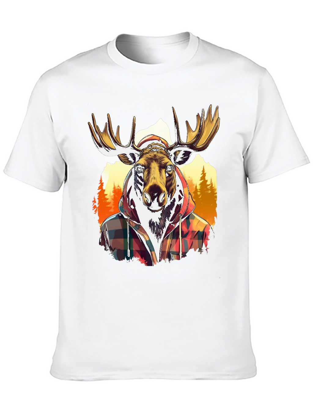 Moose Flannel Graphic T-Shirt - Black Cotton Tee