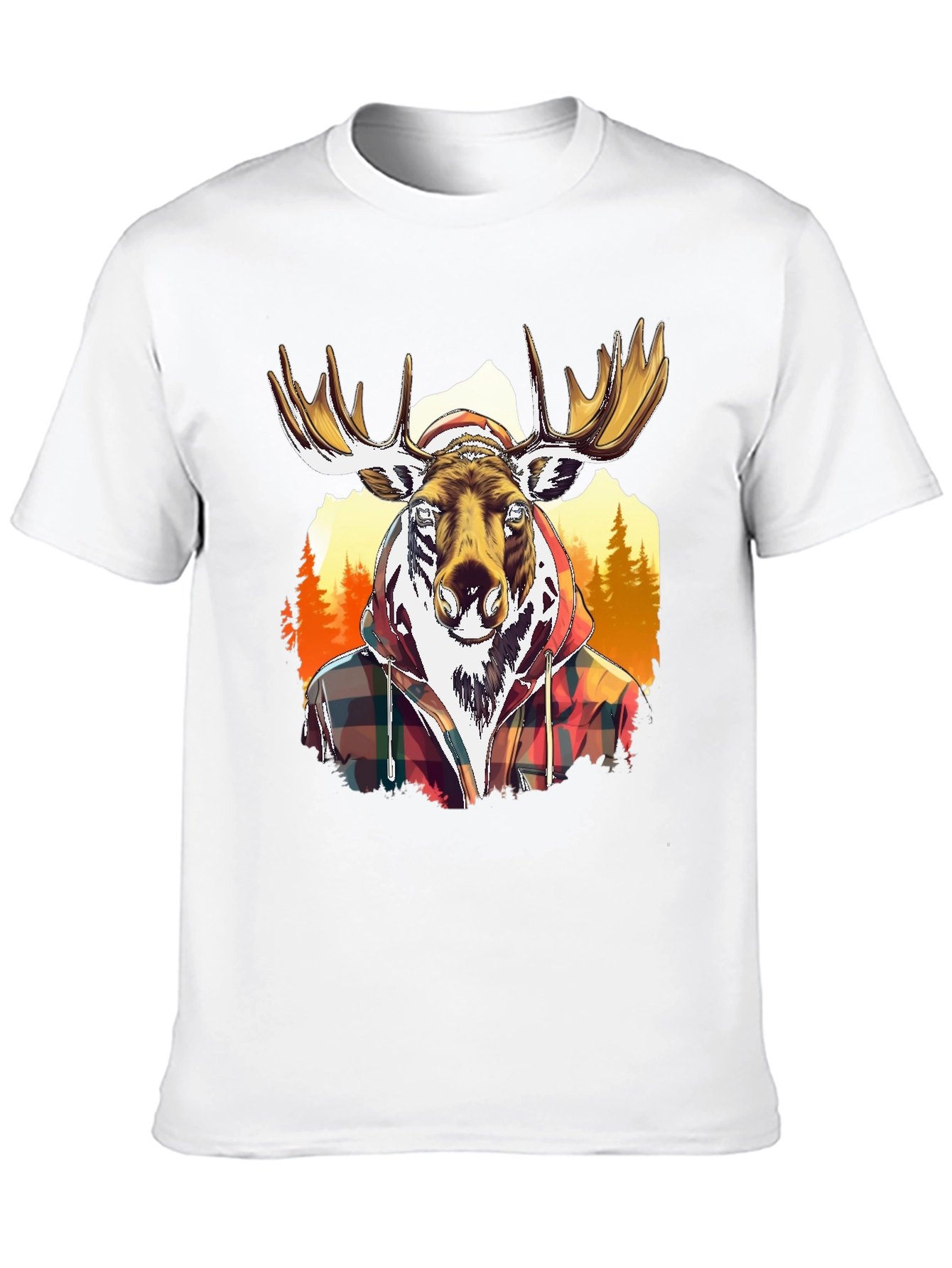 Moose Flannel Graphic T-Shirt - Black Cotton Tee