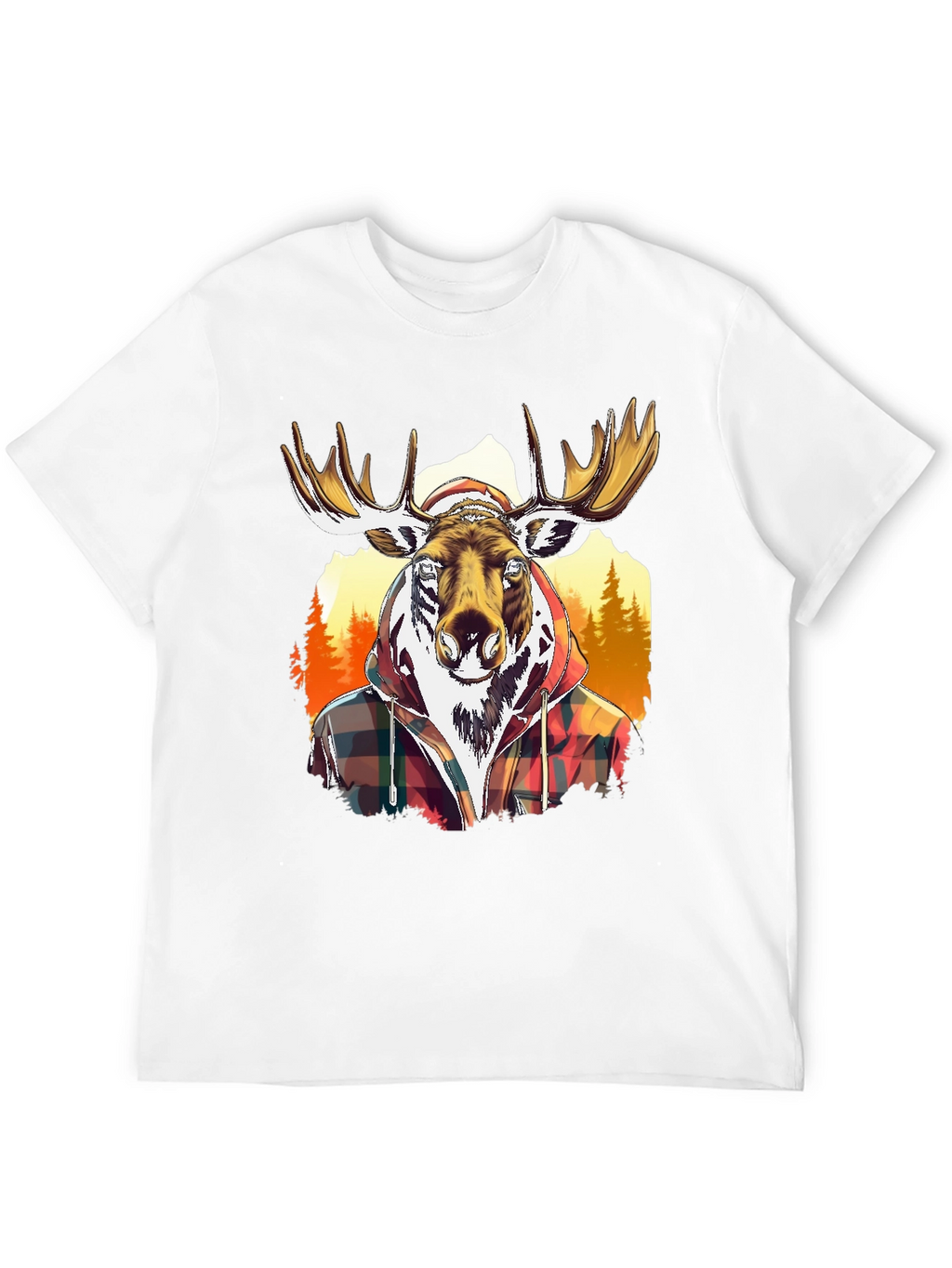 Moose Flannel Graphic T-Shirt - Black Cotton Tee