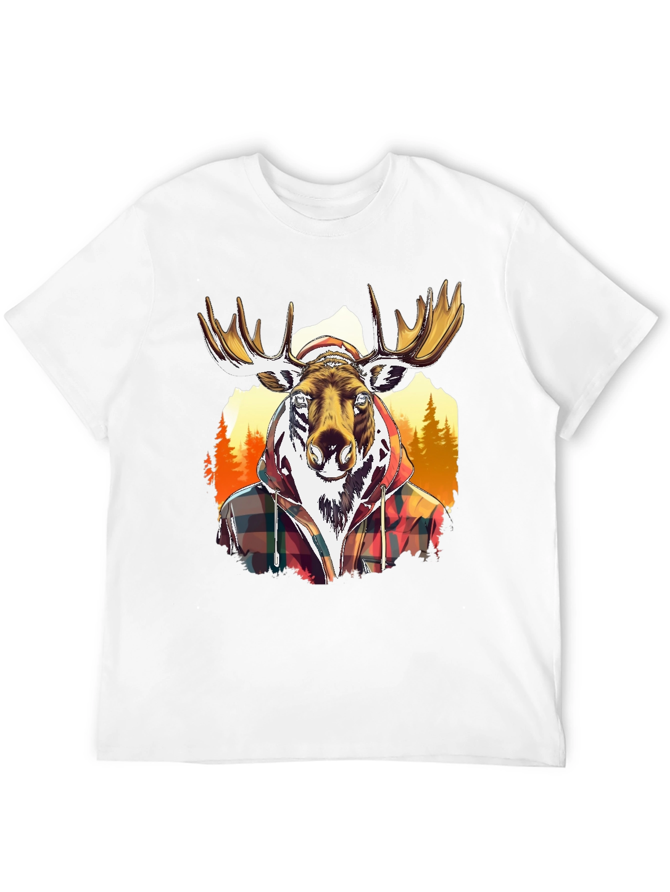 Moose Flannel Graphic T-Shirt - Black Cotton Tee
