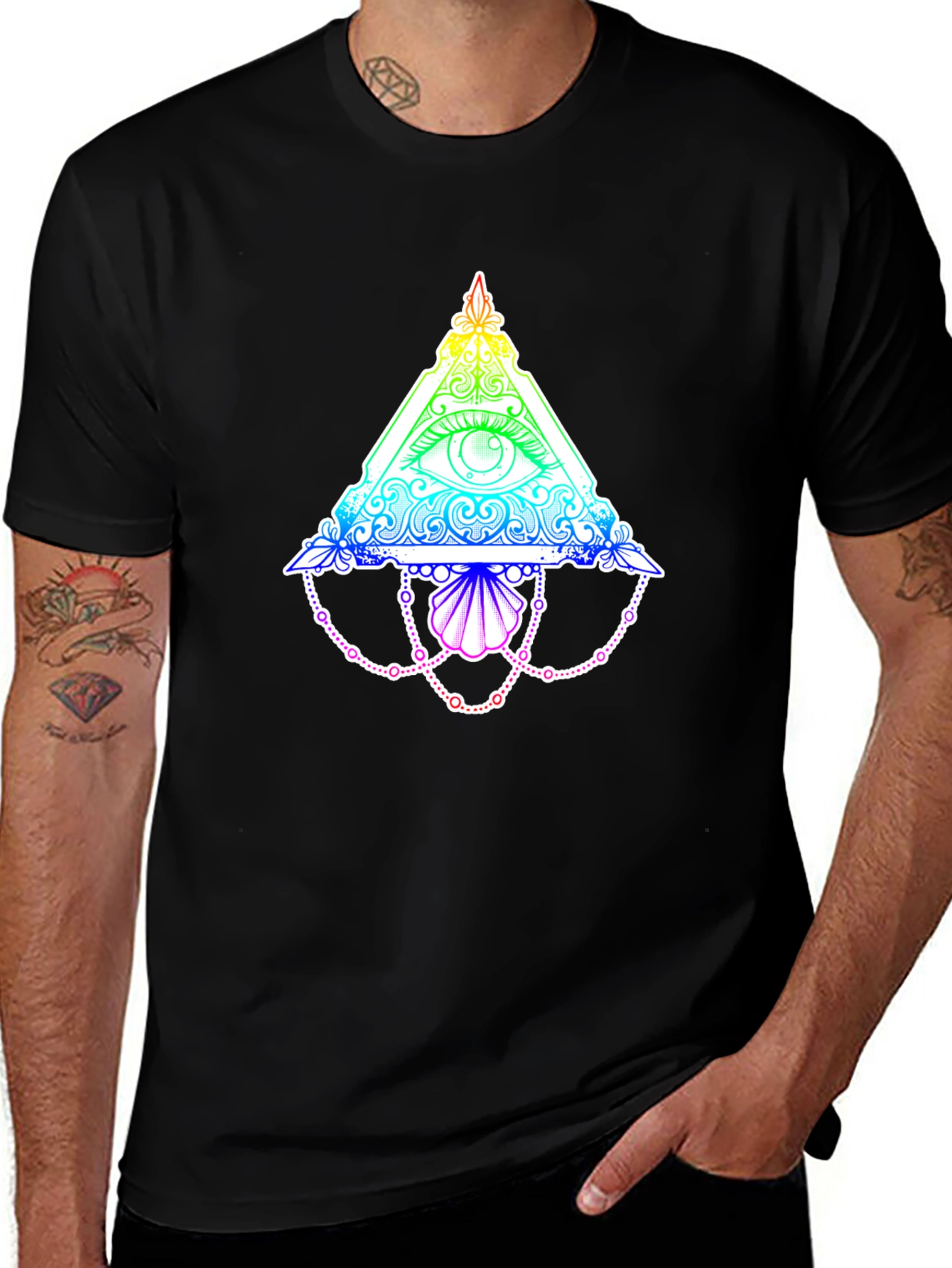 All-Seeing Eye Rainbow Graphic Black T-Shirt