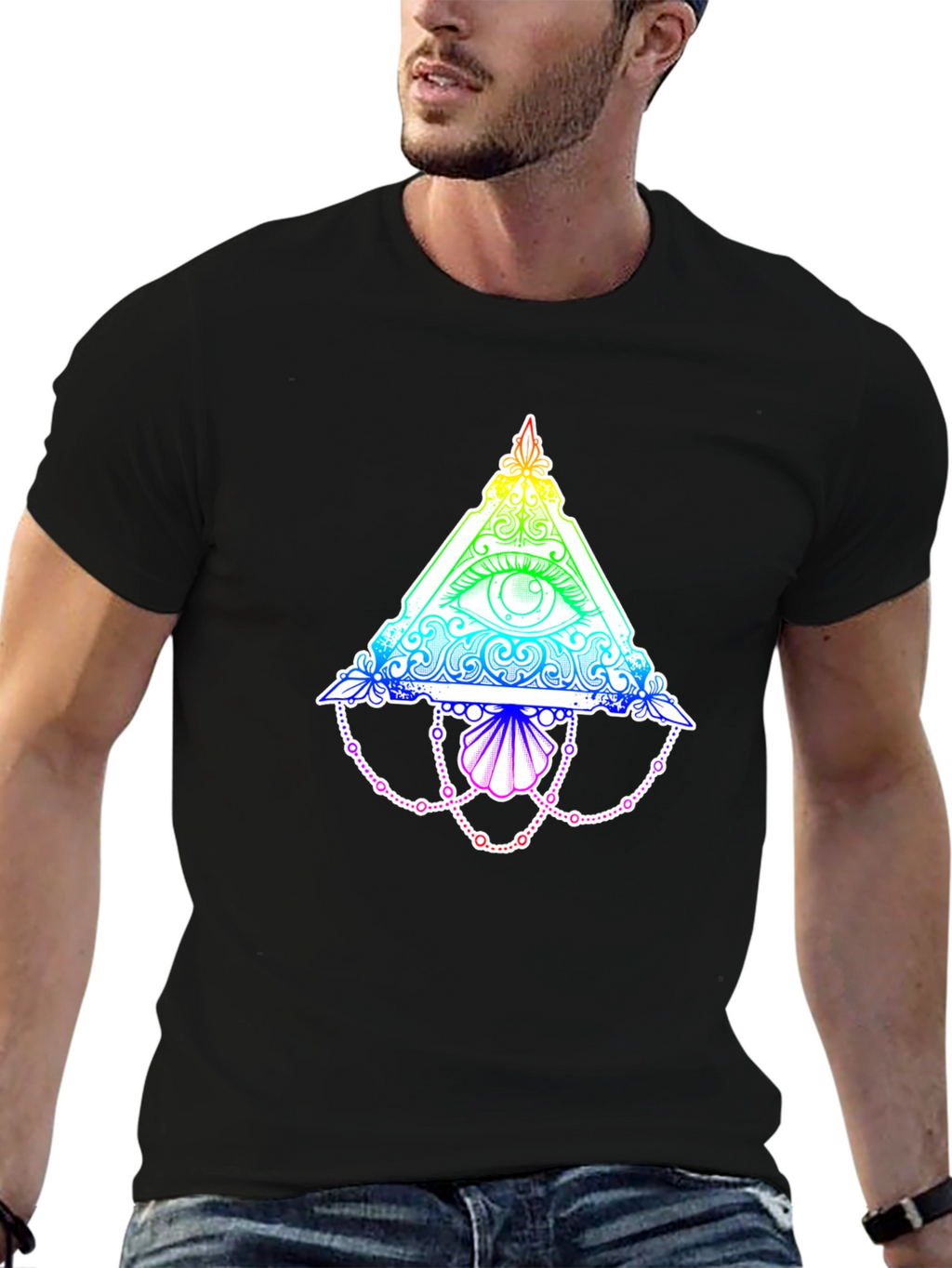 All-Seeing Eye Rainbow Graphic Black T-Shirt