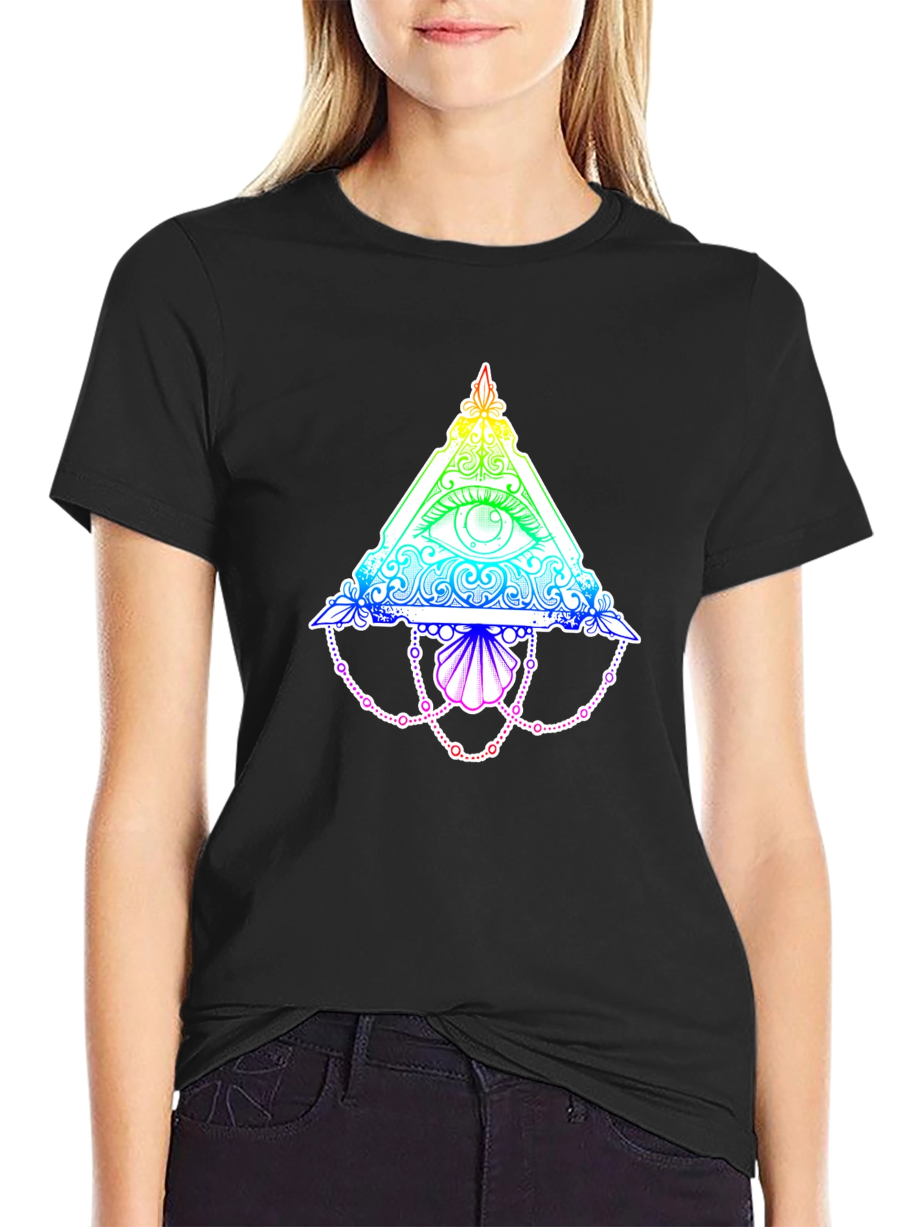 All-Seeing Eye Rainbow Graphic Black T-Shirt