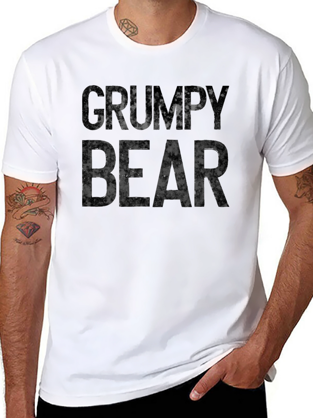 Grumpy Bear Graphic Print T-Shirt - Black