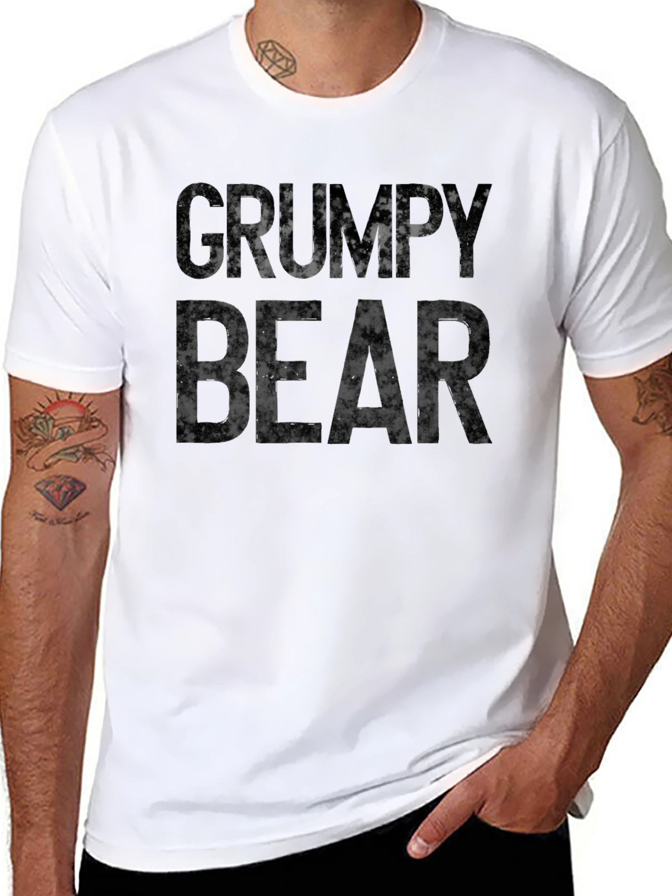 Grumpy Bear Graphic Print T-Shirt - Black