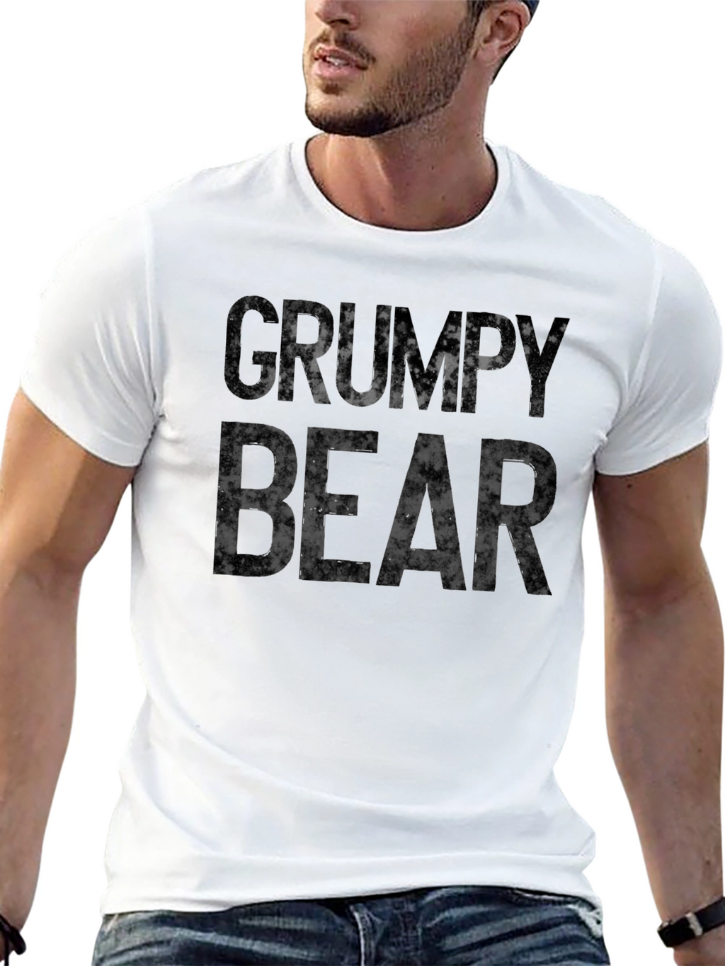 Grumpy Bear Graphic Print T-Shirt - Black