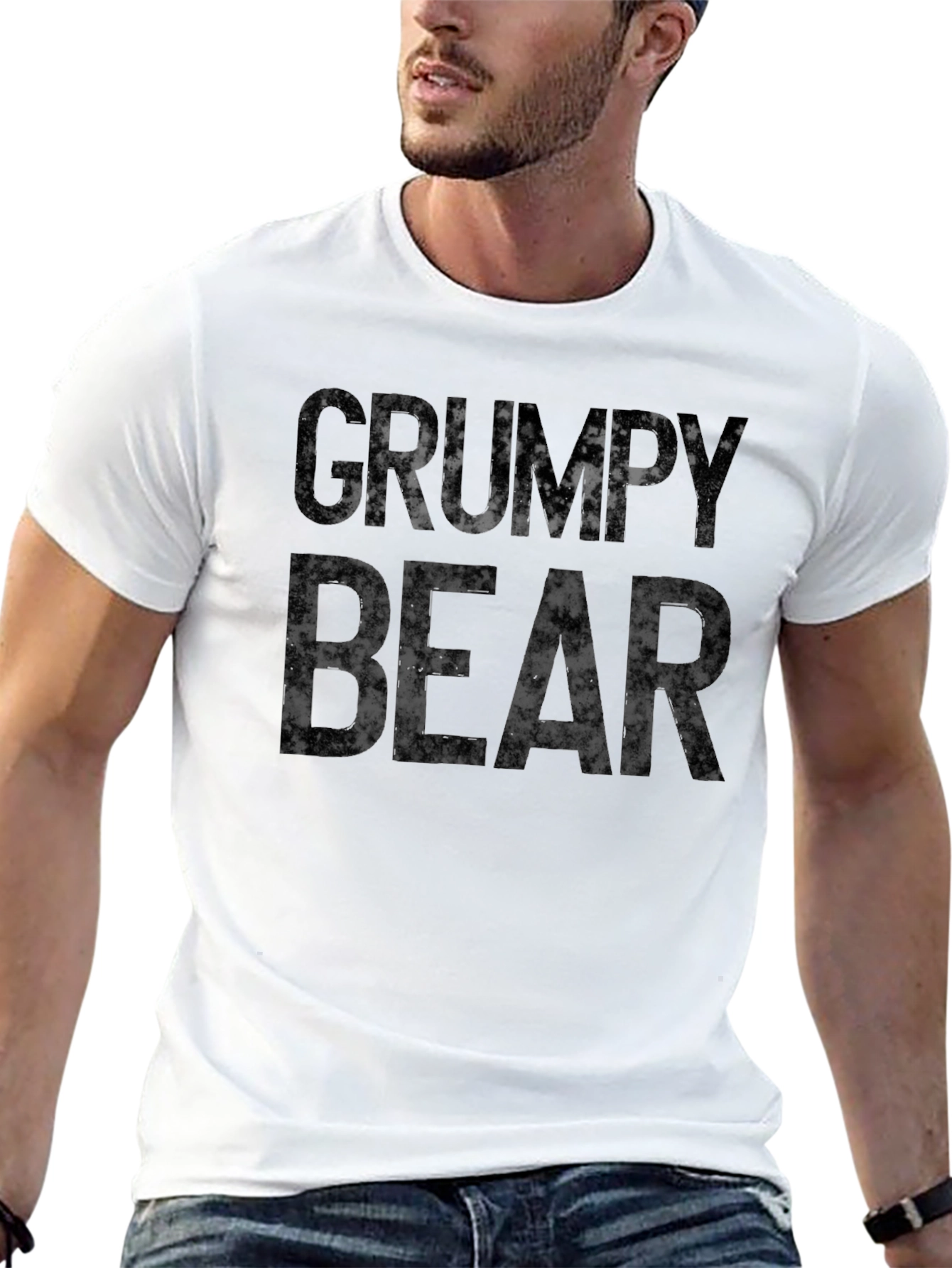 Grumpy Bear Graphic Print T-Shirt - Black