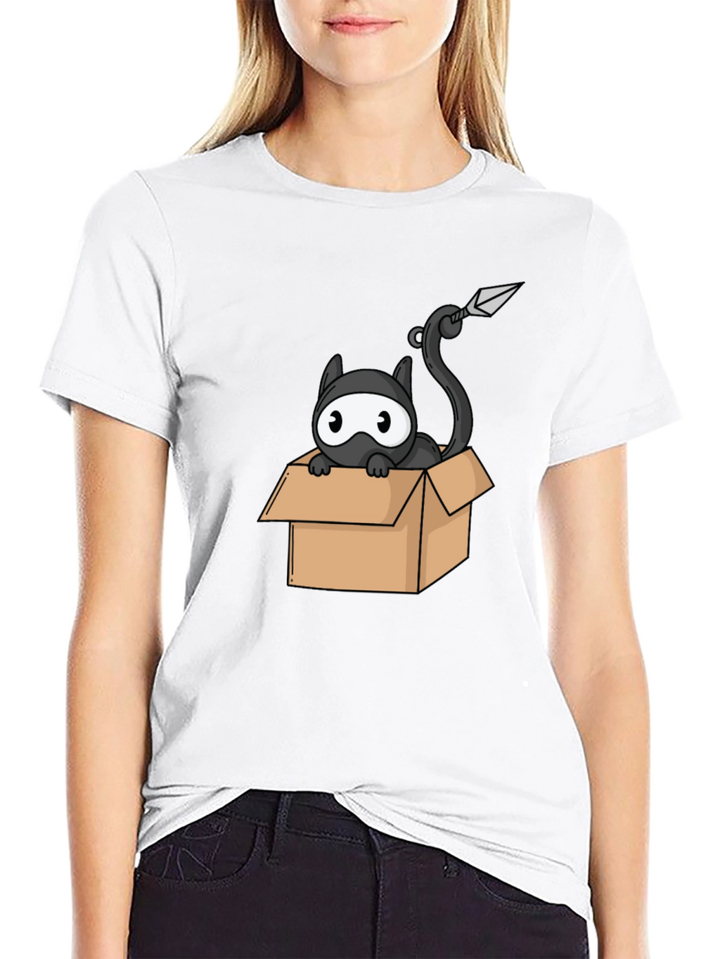 Ninja Cat in Box Black T-Shirt
