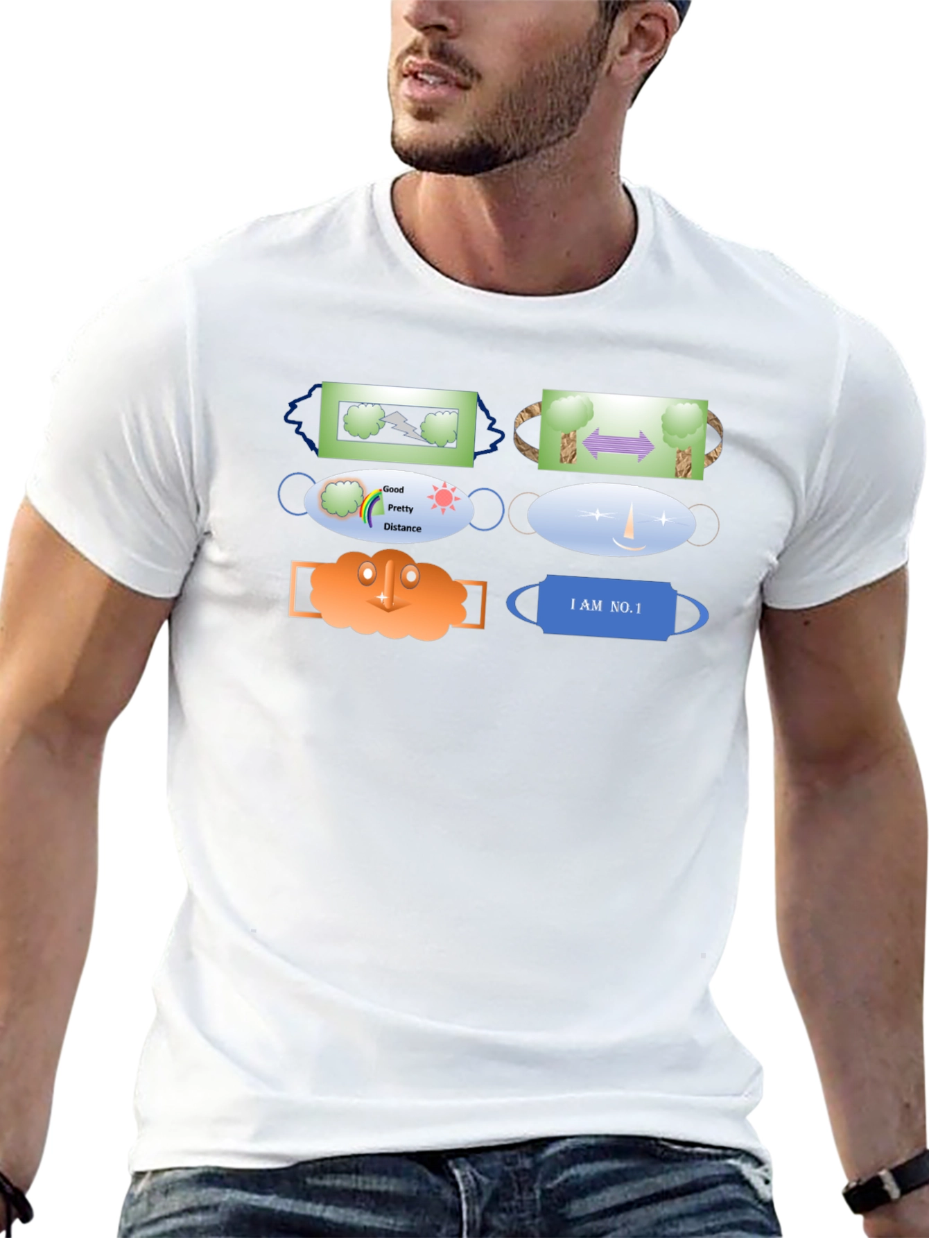 Novelty Mask Patterned Black T-Shirt