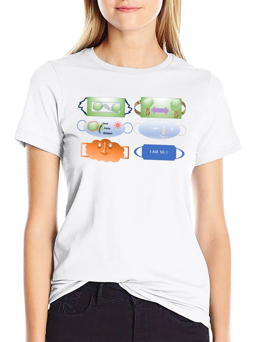 Novelty Mask Patterned Black T-Shirt