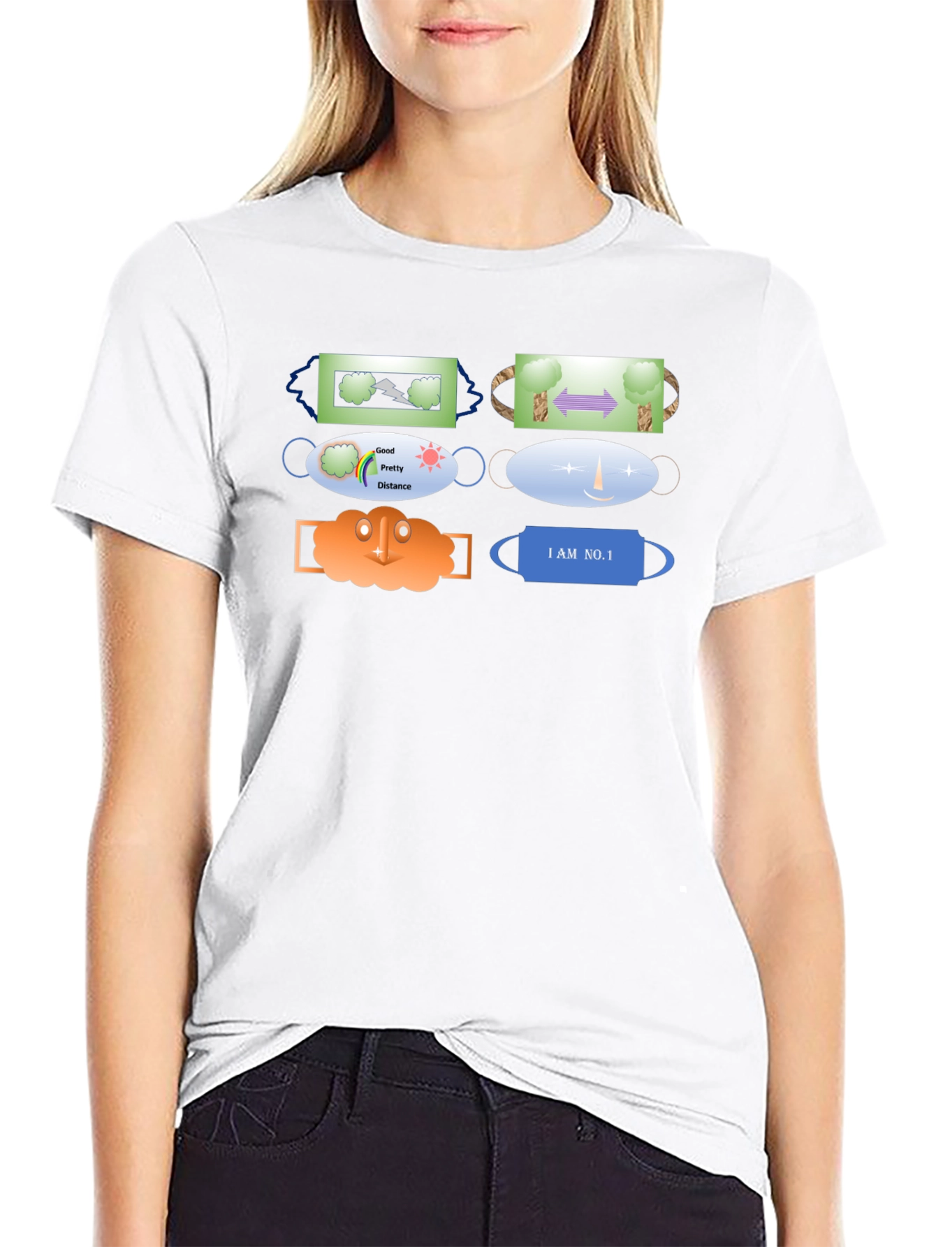 Novelty Mask Patterned Black T-Shirt