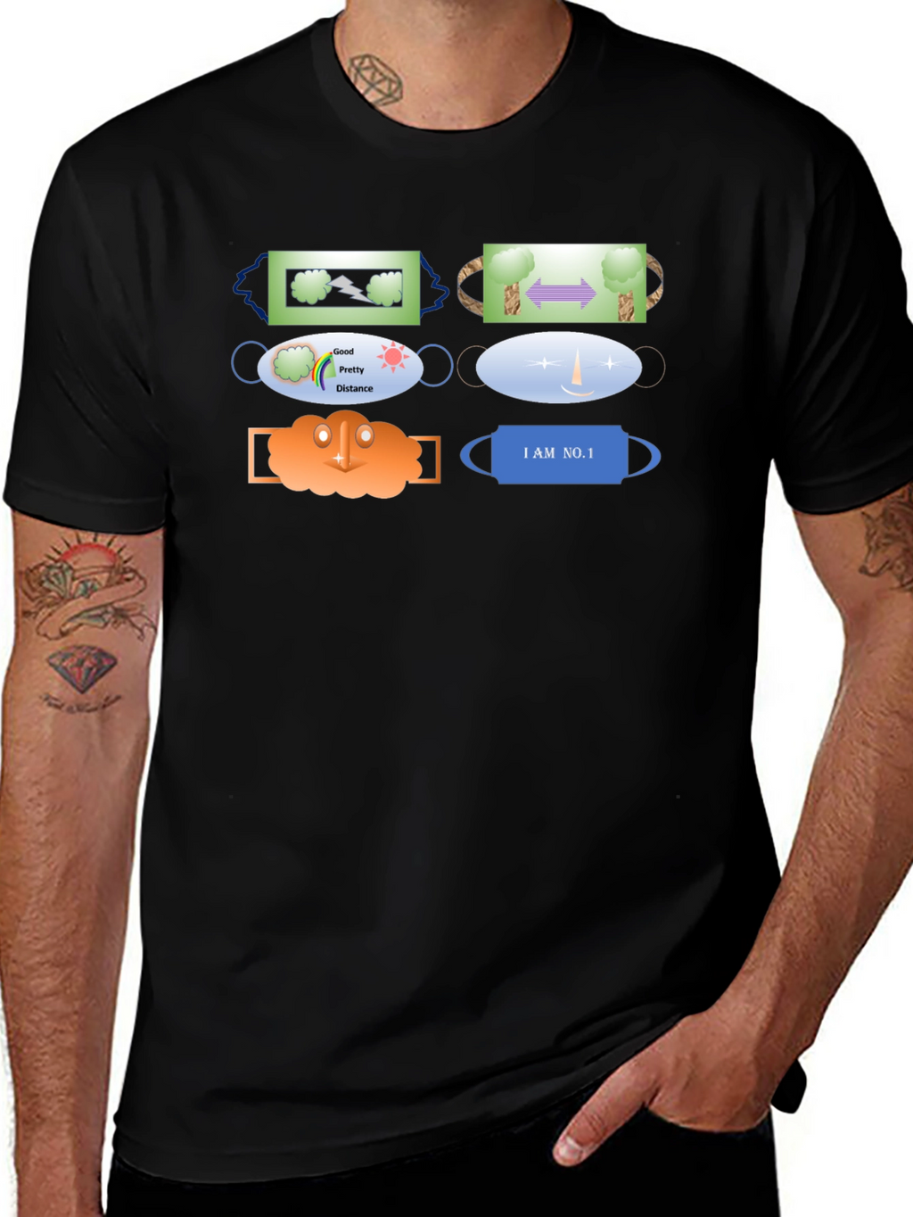 Novelty Mask Patterned Black T-Shirt