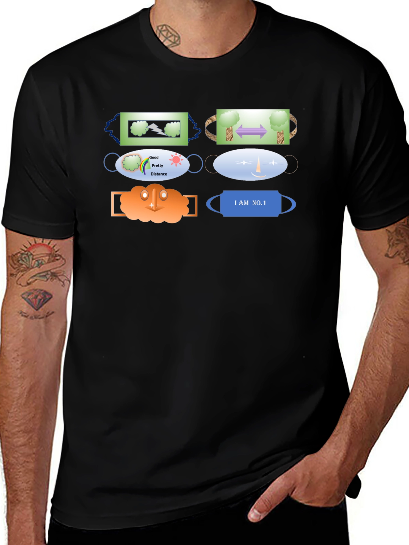 Novelty Mask Patterned Black T-Shirt