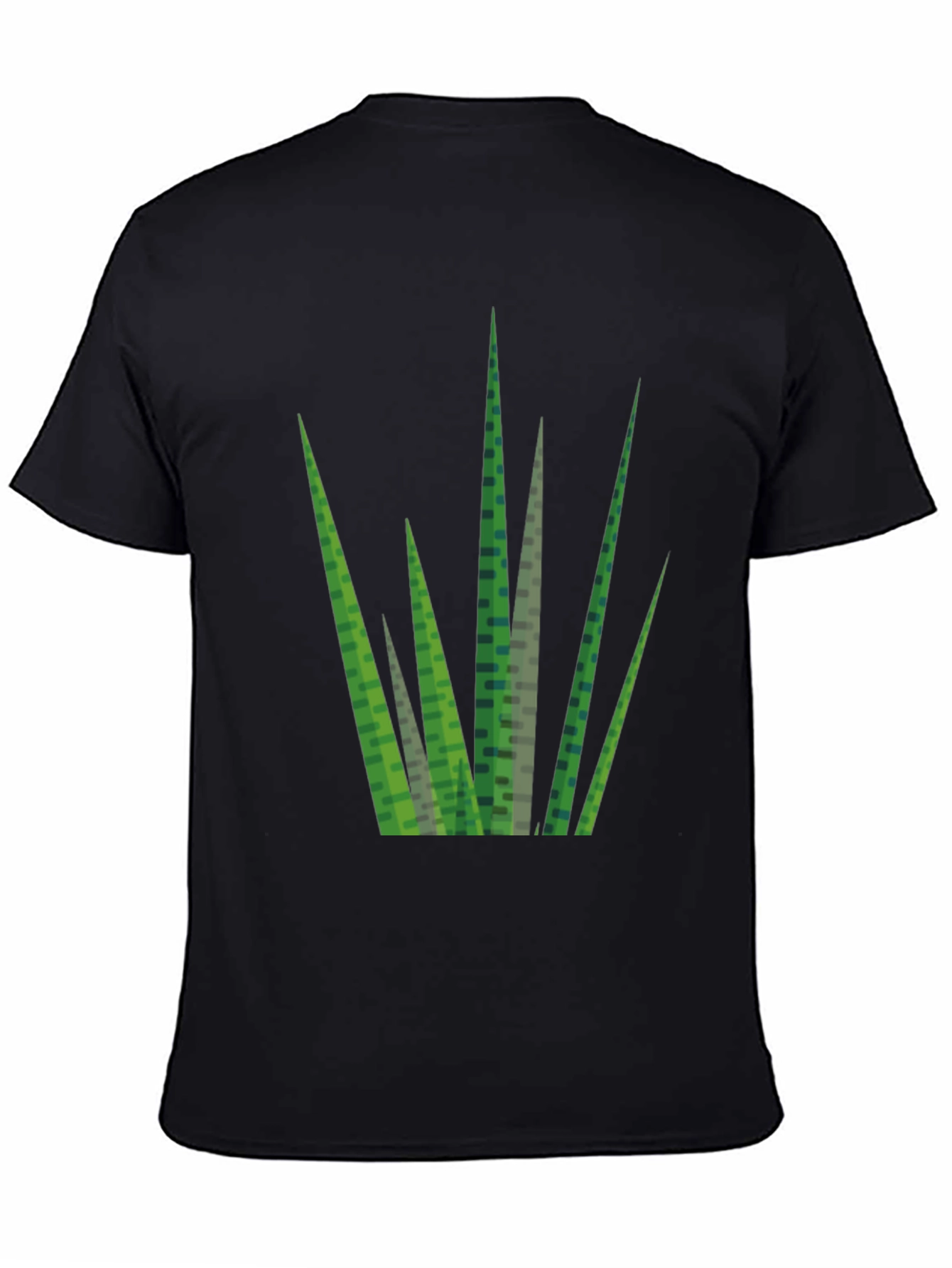 Geometric Grass Print Black T-Shirt