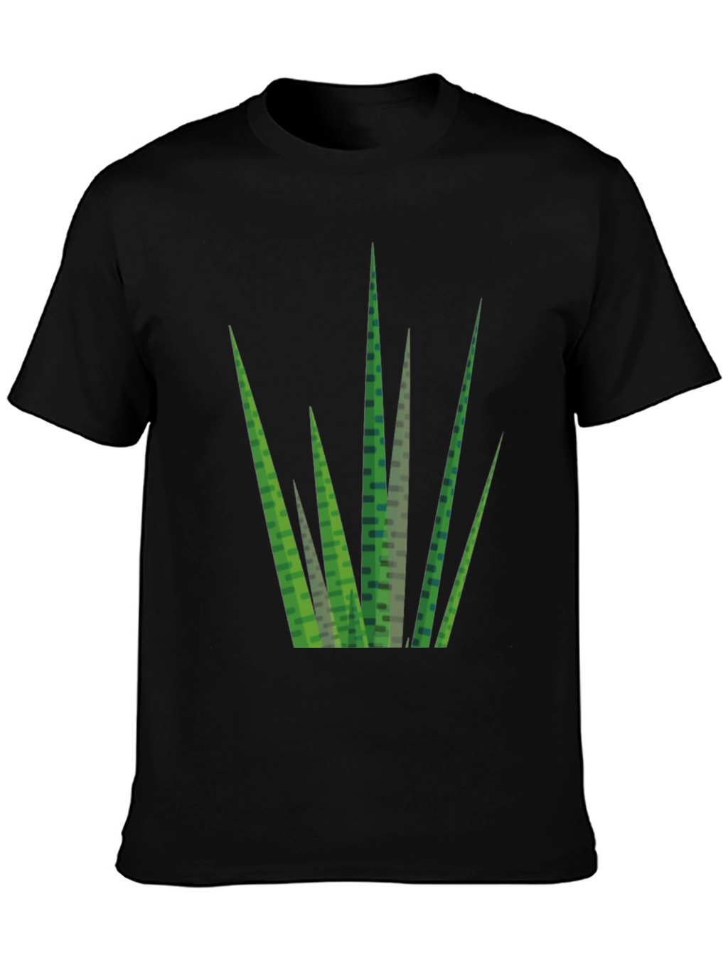 Geometric Grass Print Black T-Shirt