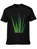 Geometric Grass Print Black T-Shirt