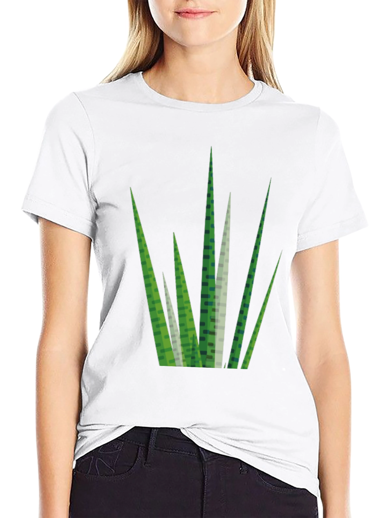 Geometric Grass Print Black T-Shirt