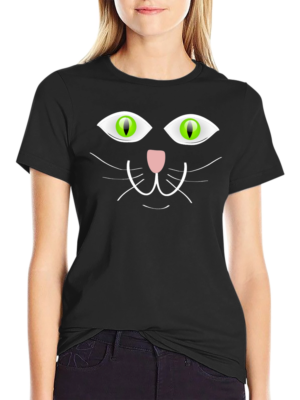 Black Cat Face Graphic T-Shirt