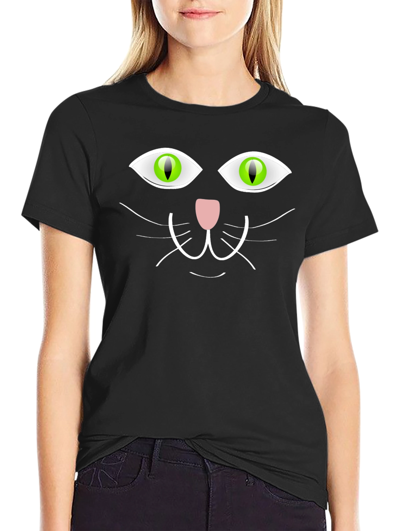 Black Cat Face Graphic T-Shirt