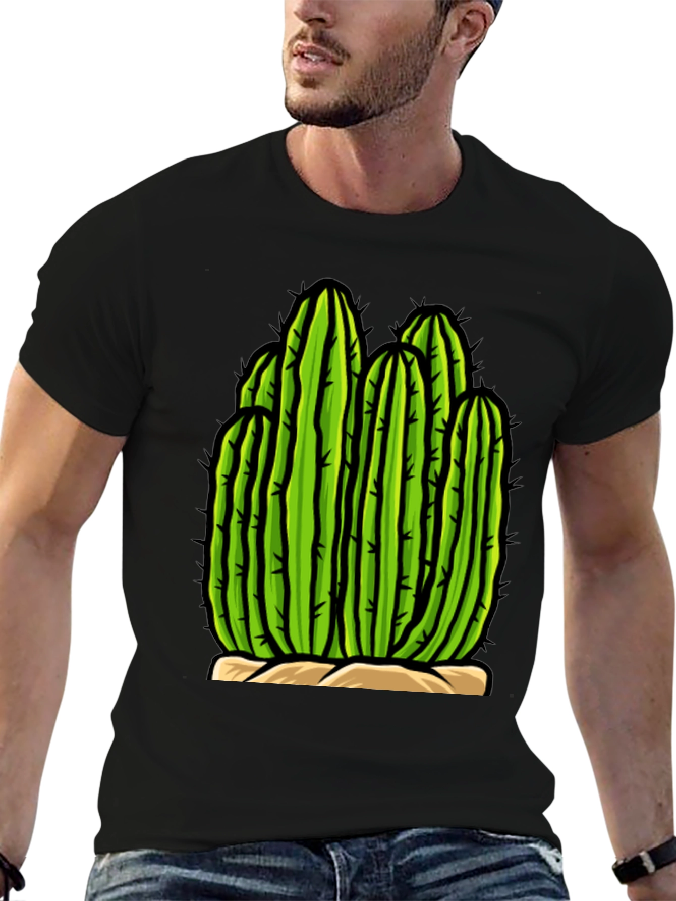 Cactus Graphic Tee - Black Cotton T-Shirt