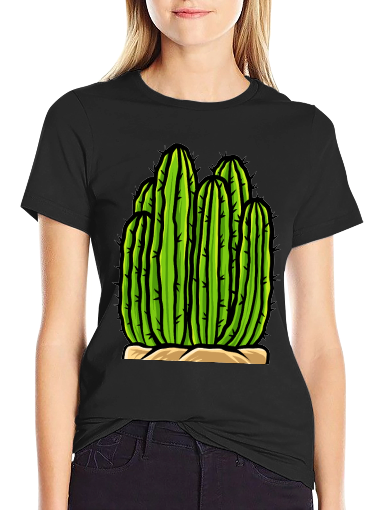 Cactus Graphic Tee - Black Cotton T-Shirt