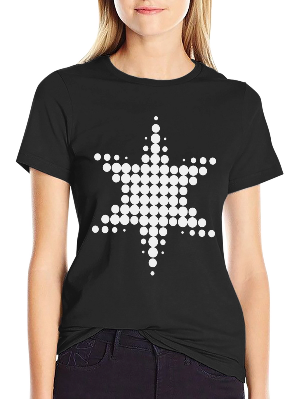 Geometric Star Dot Graphic Black T-Shirt
