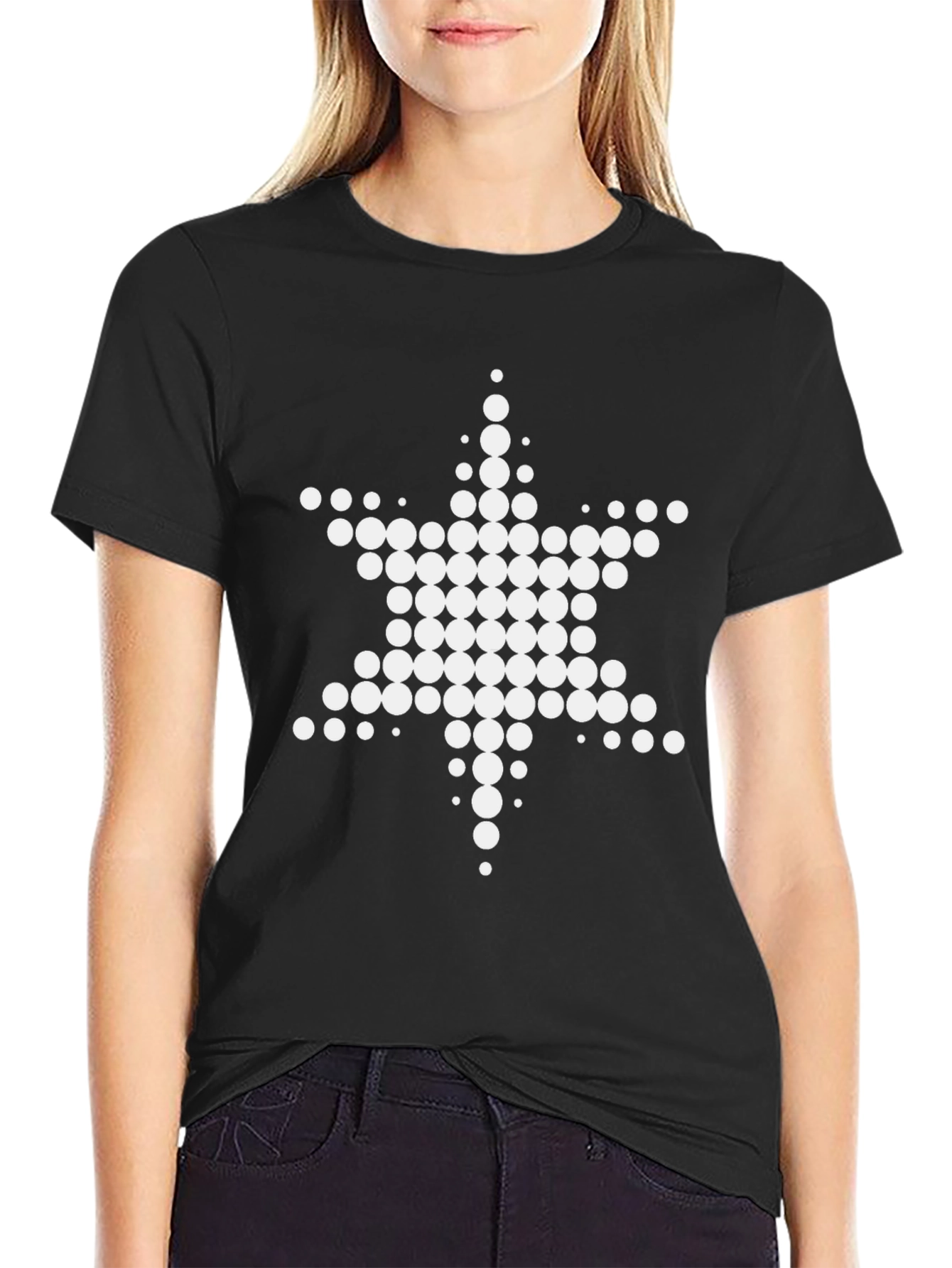 Geometric Star Dot Graphic Black T-Shirt