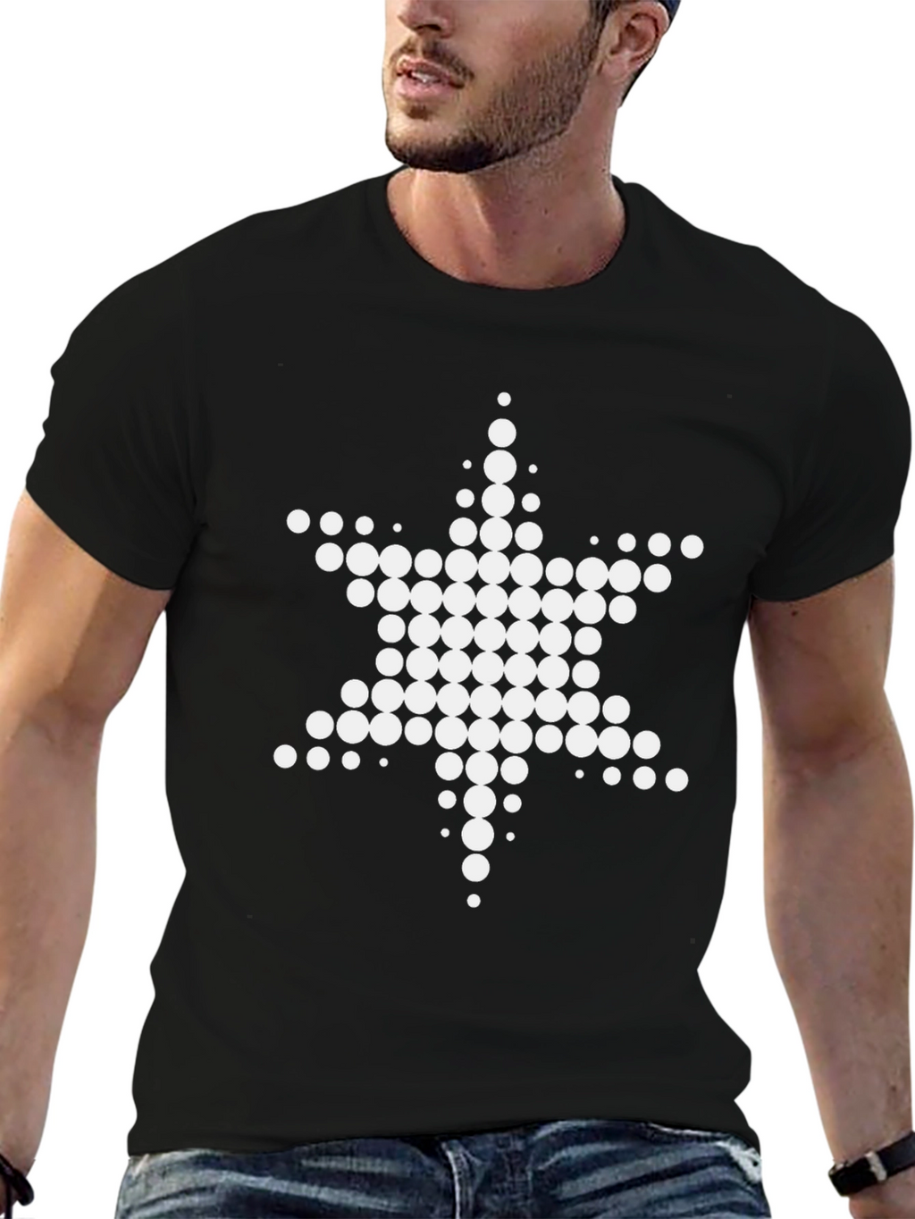 Geometric Star Dot Graphic Black T-Shirt