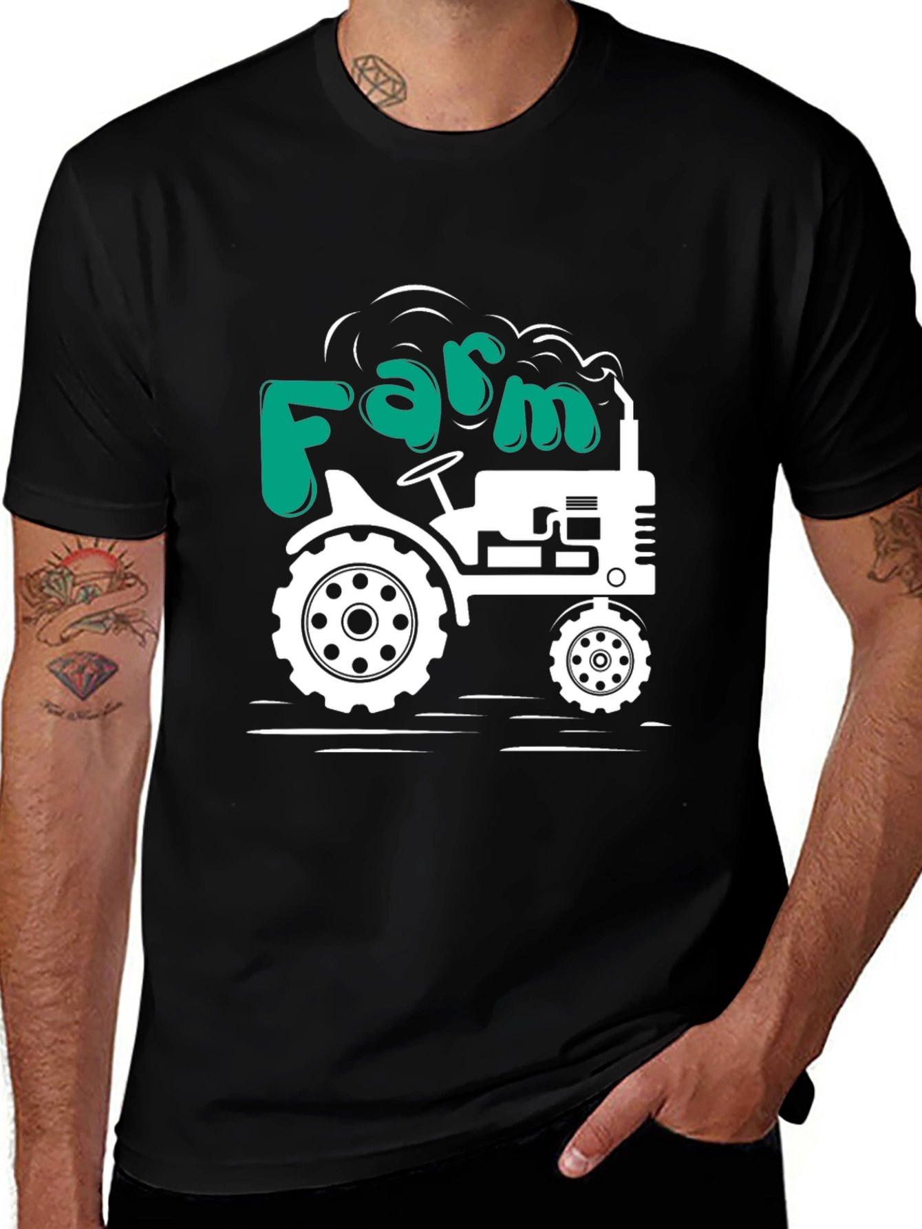 Farm Tractor Graphic T-Shirt - Mens Black Tee