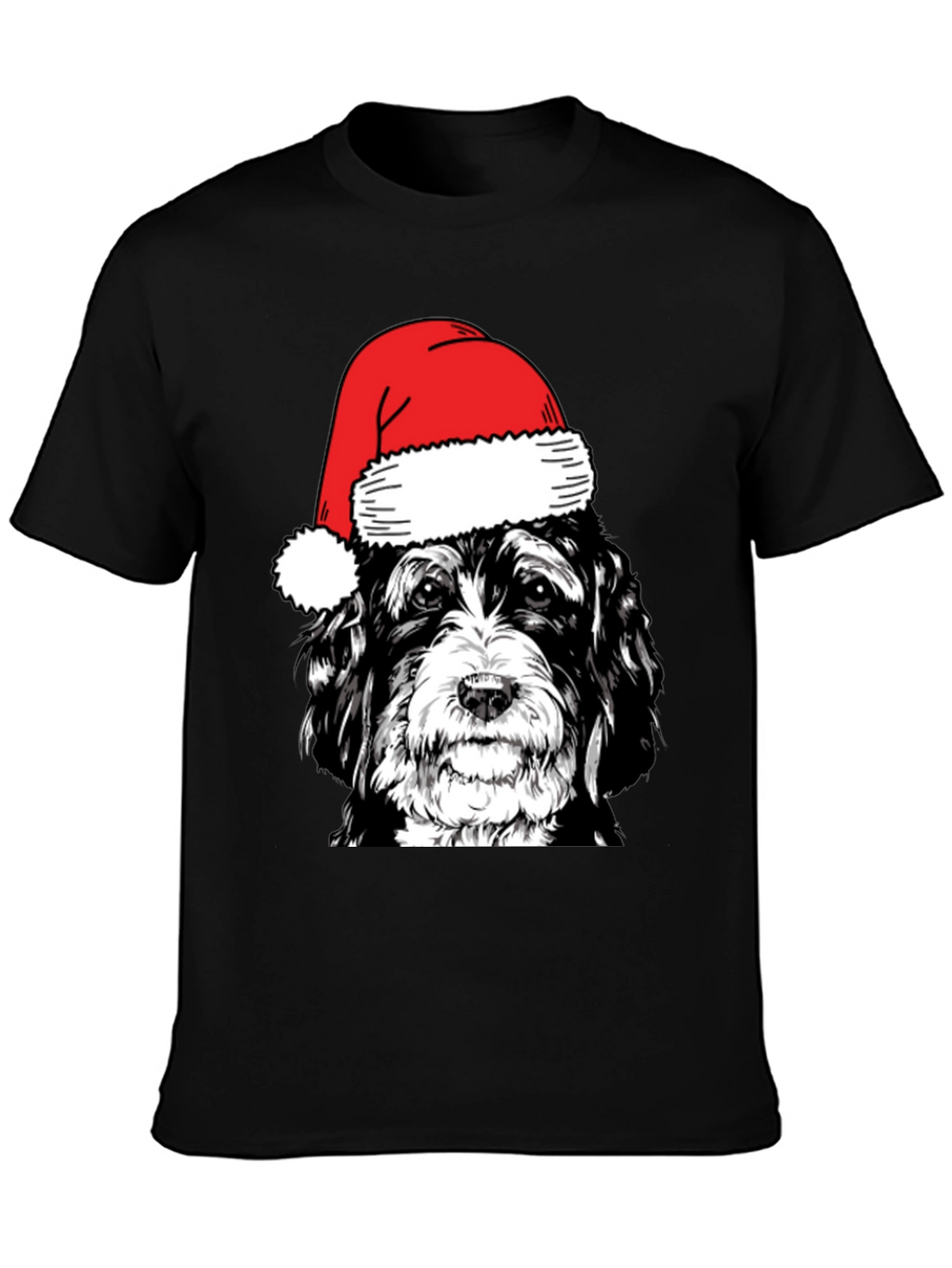 Dog with Santa Hat Black T-Shirt