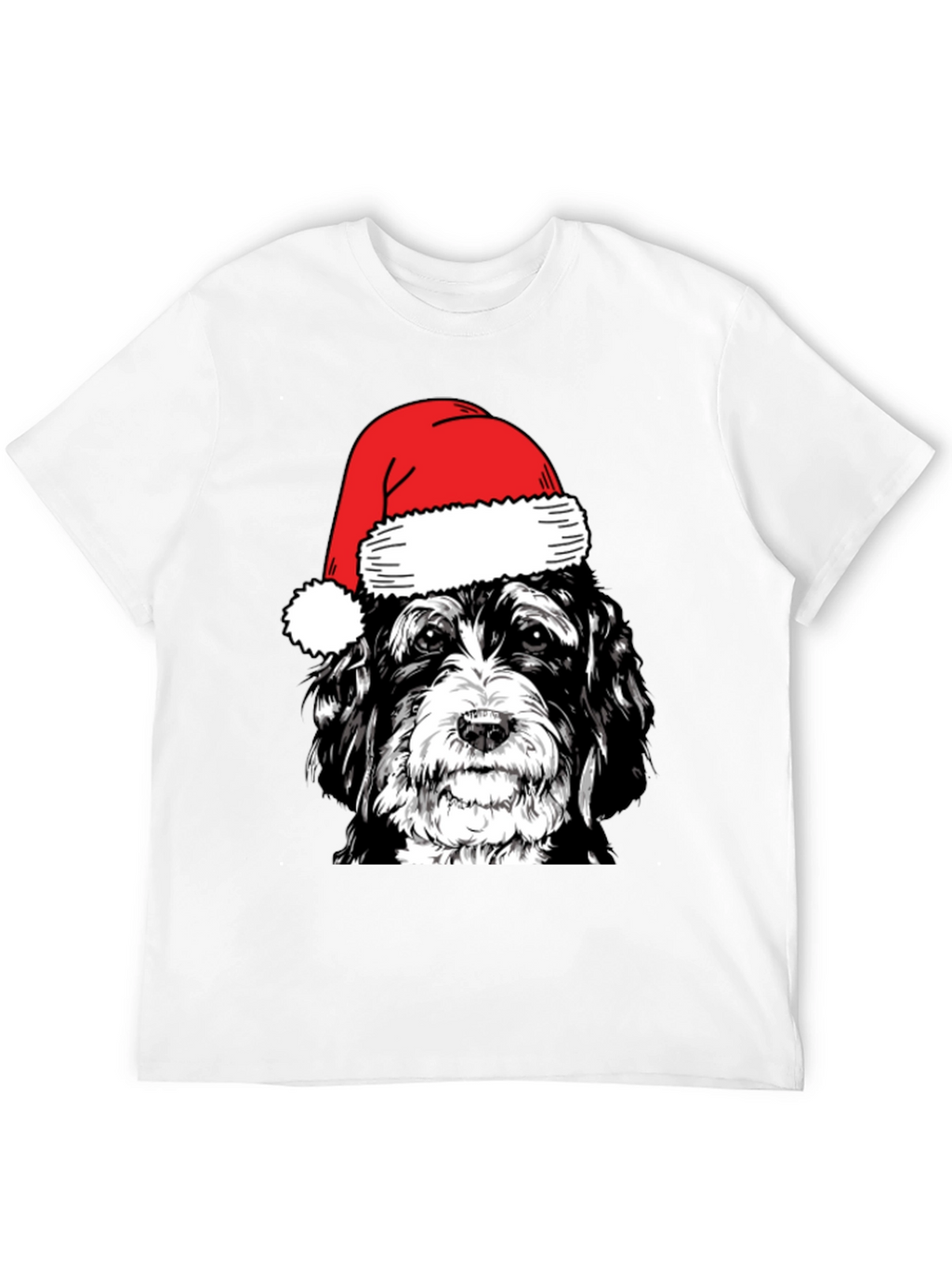 Dog with Santa Hat Black T-Shirt