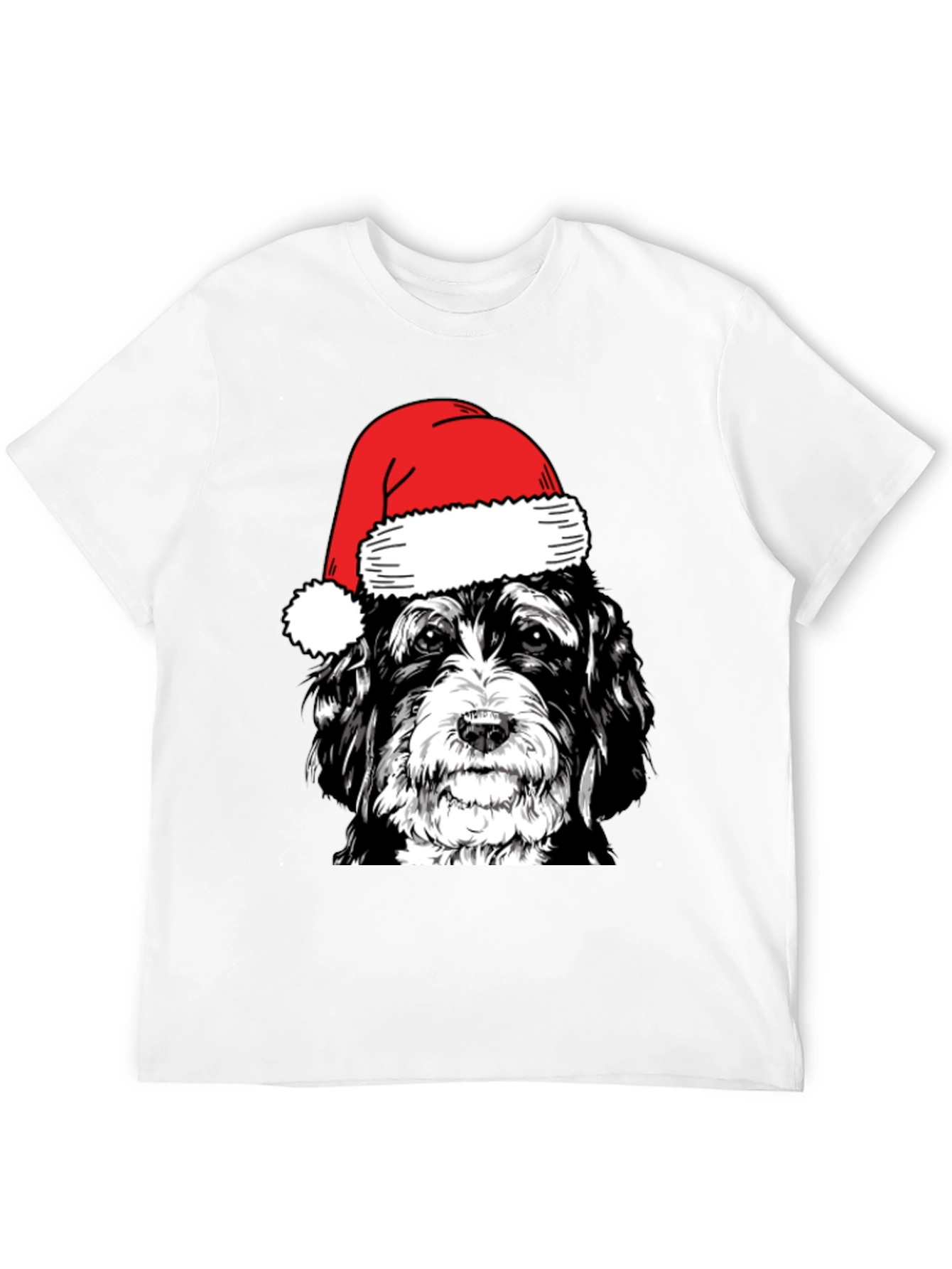 Dog with Santa Hat Black T-Shirt