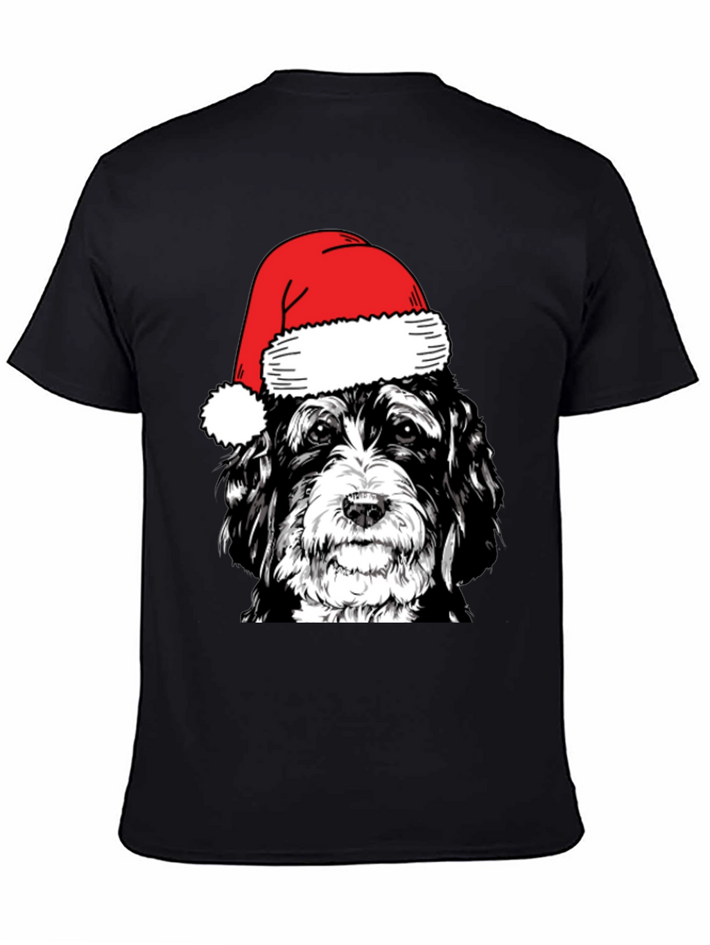 Dog with Santa Hat Black T-Shirt