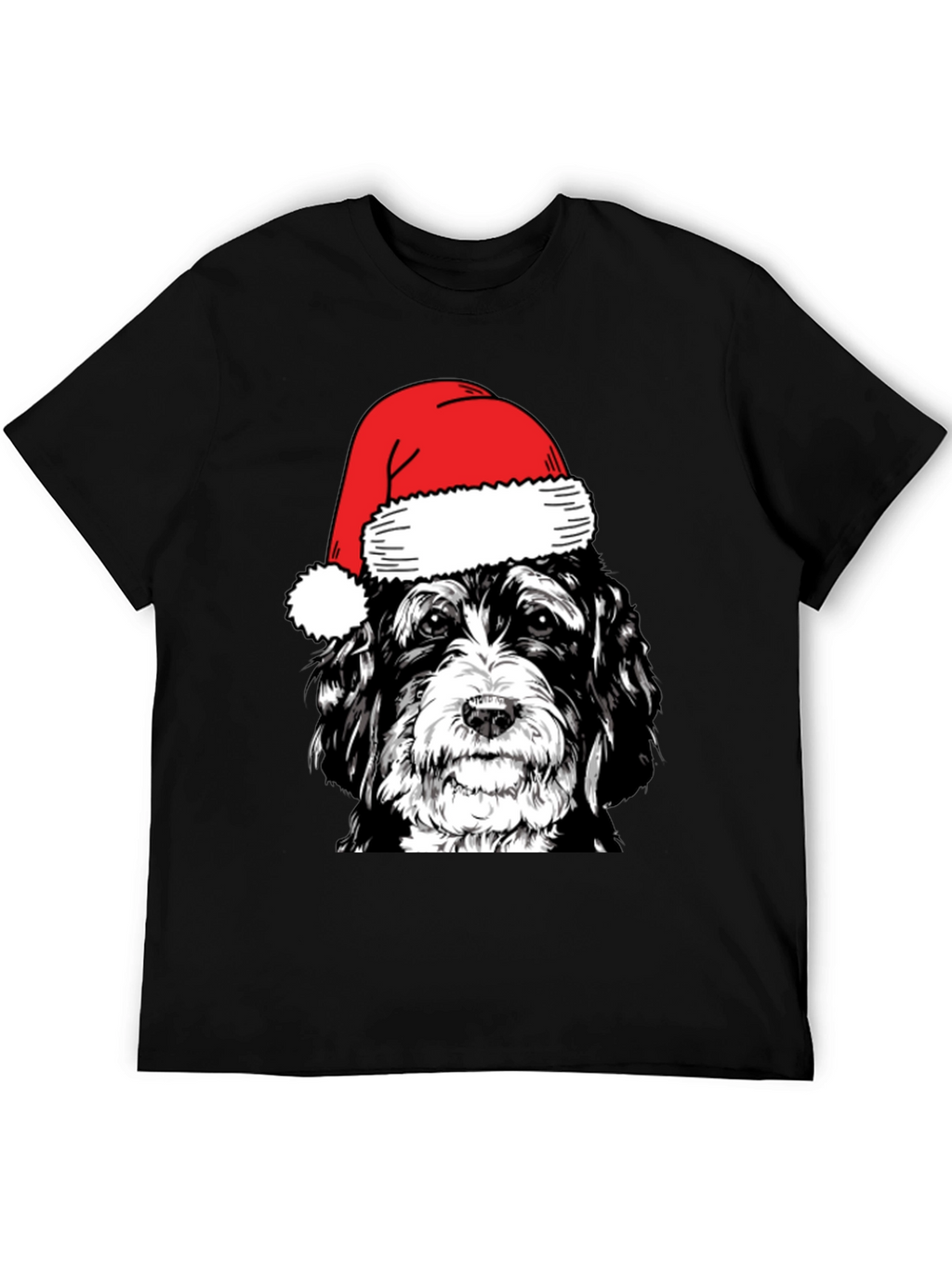 Dog with Santa Hat Black T-Shirt