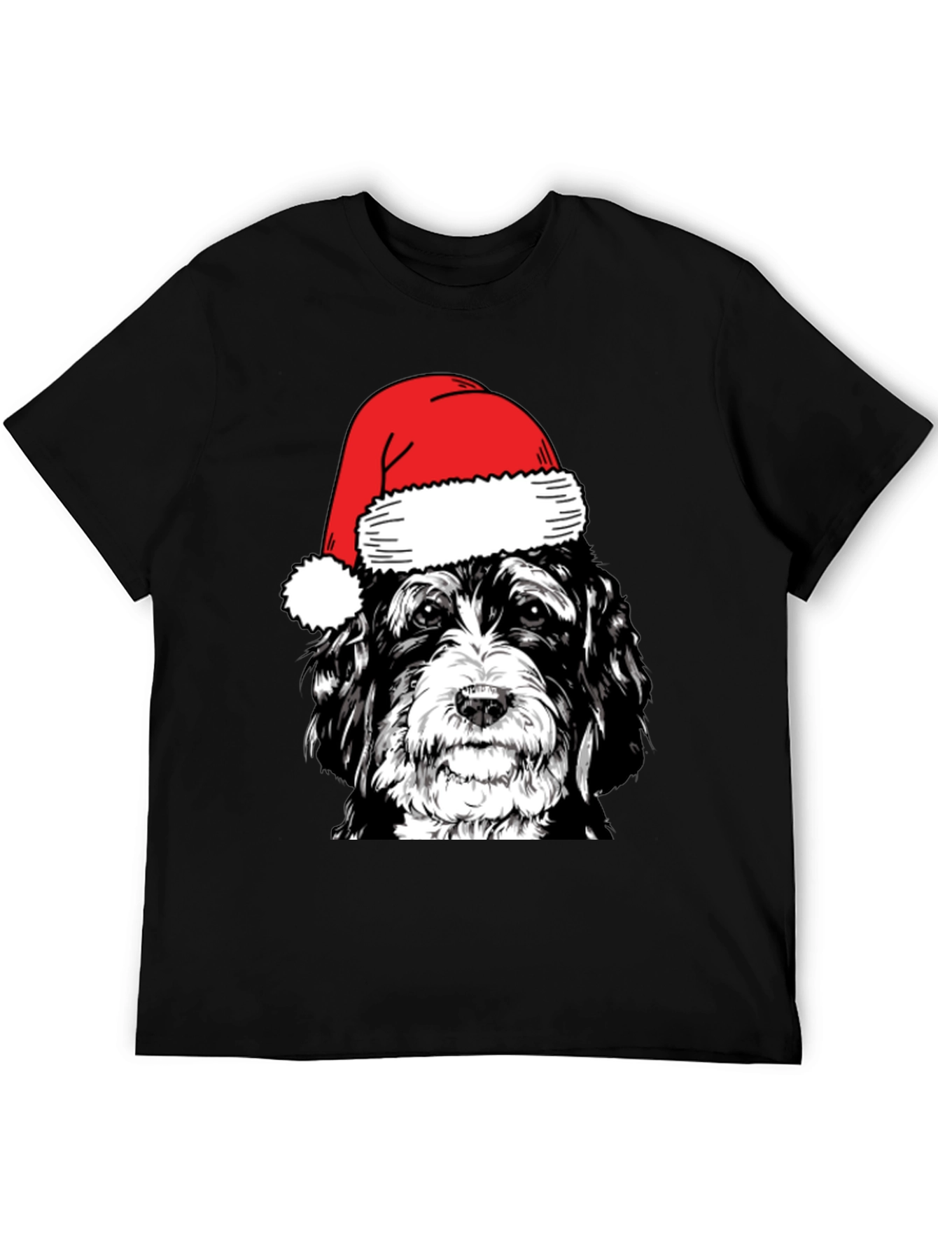 Dog with Santa Hat Black T-Shirt