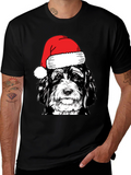 Dog with Santa Hat Black T-Shirt