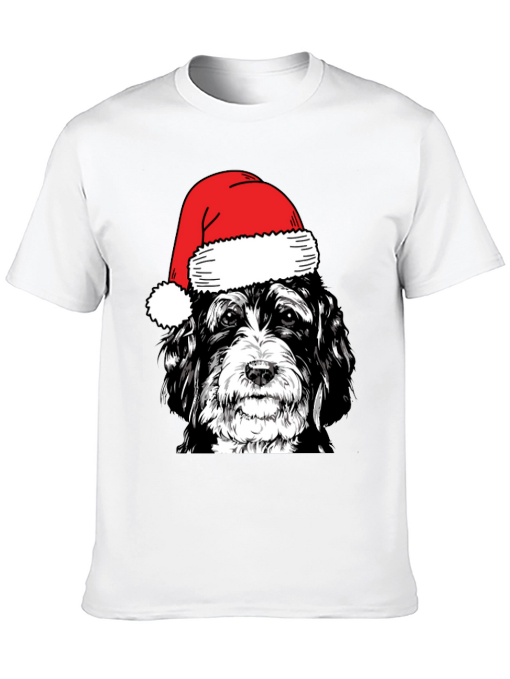 Dog with Santa Hat Black T-Shirt