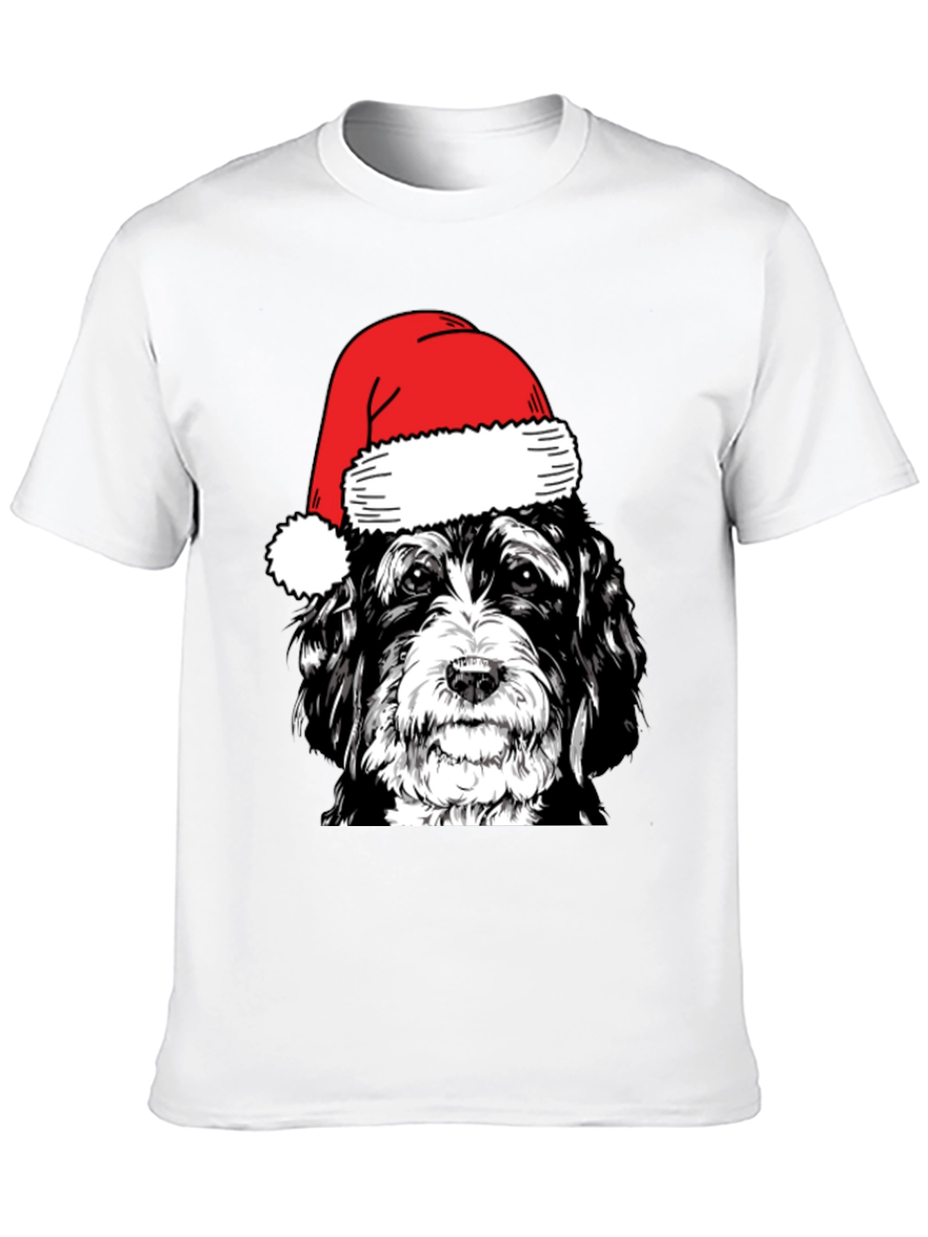 Dog with Santa Hat Black T-Shirt